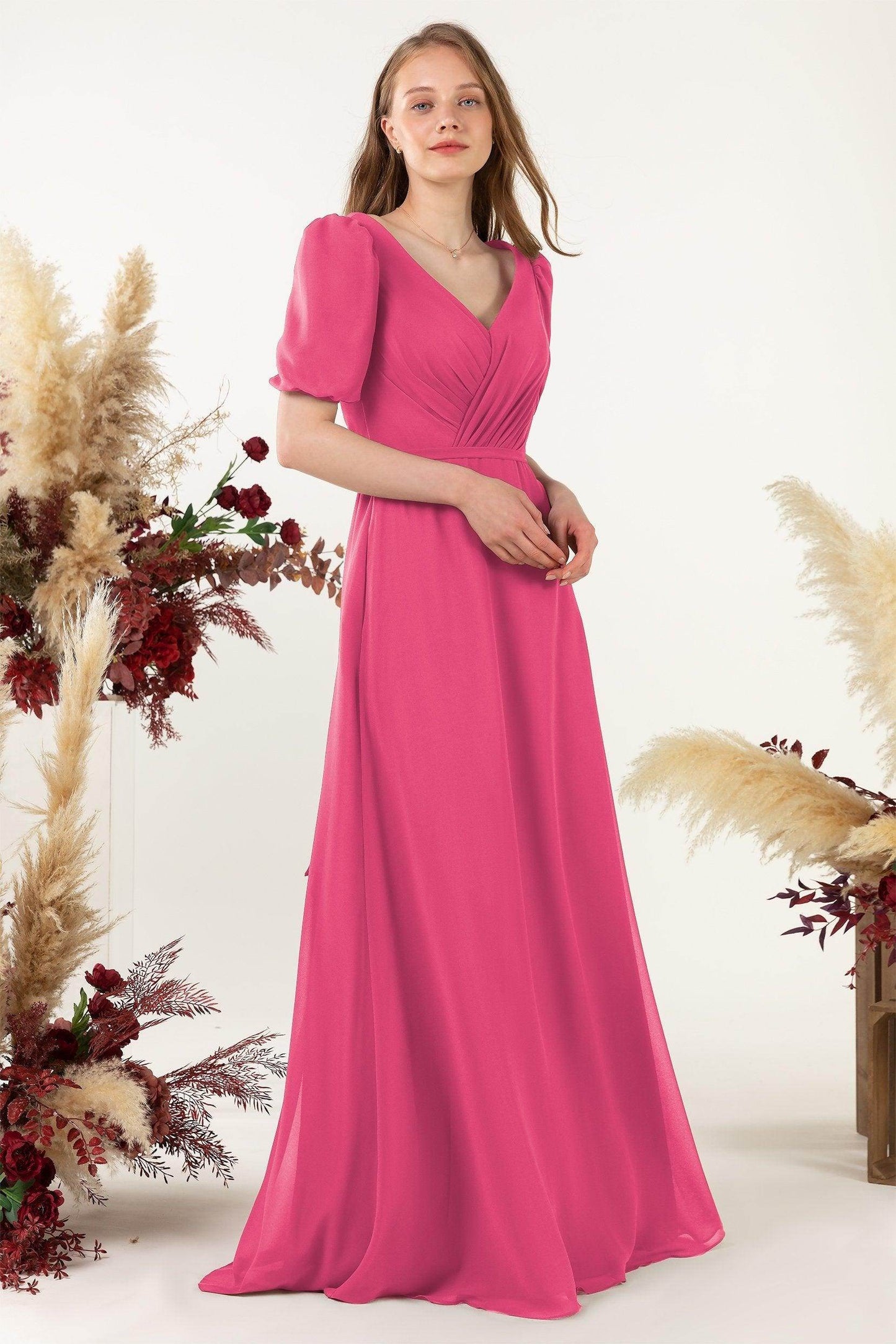 Sheath-Column Floor Length Chiffon Bridesmaid Dress CB0475 - COCOMELODY
