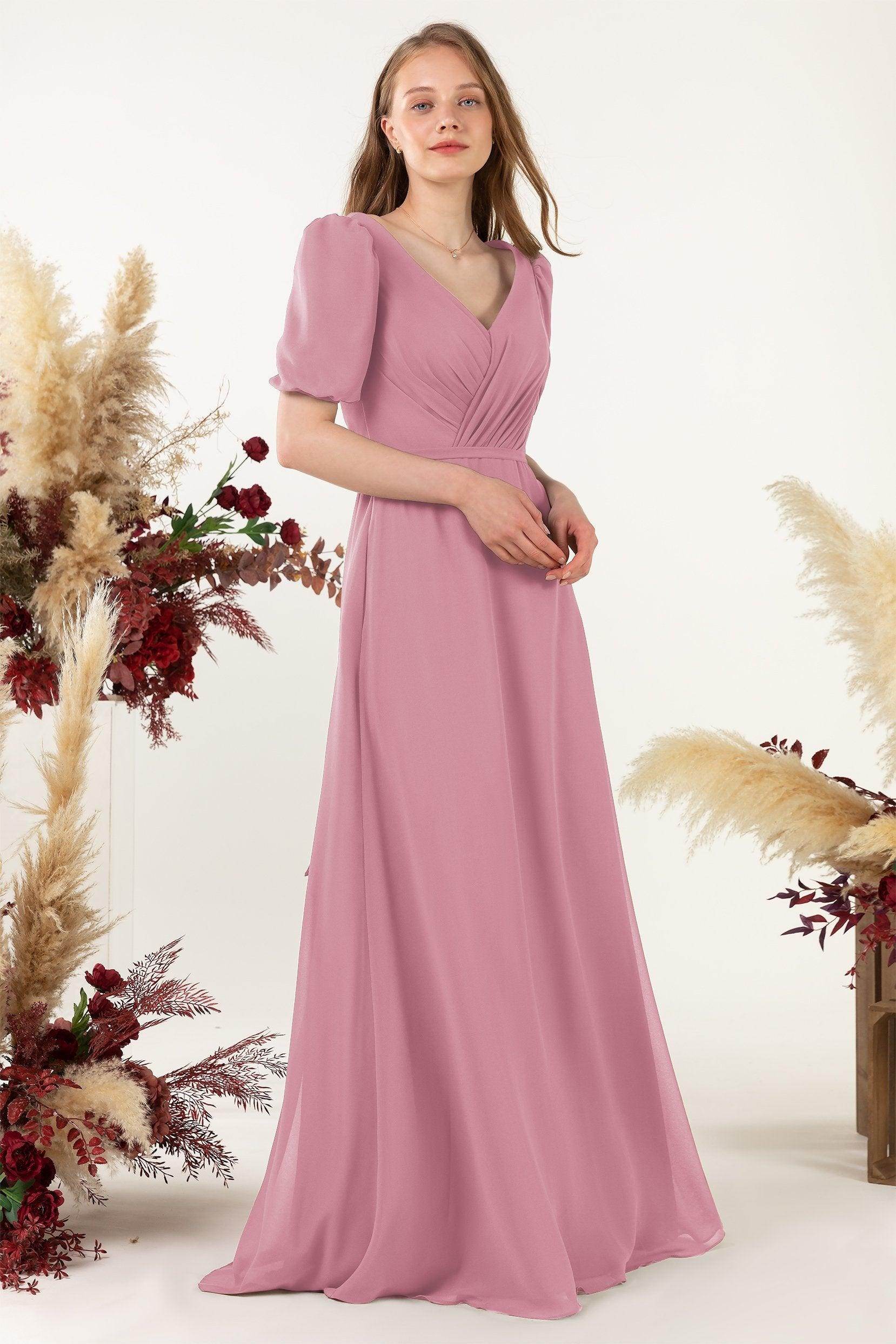 Sheath-Column Floor Length Chiffon Bridesmaid Dress CB0475 - COCOMELODY