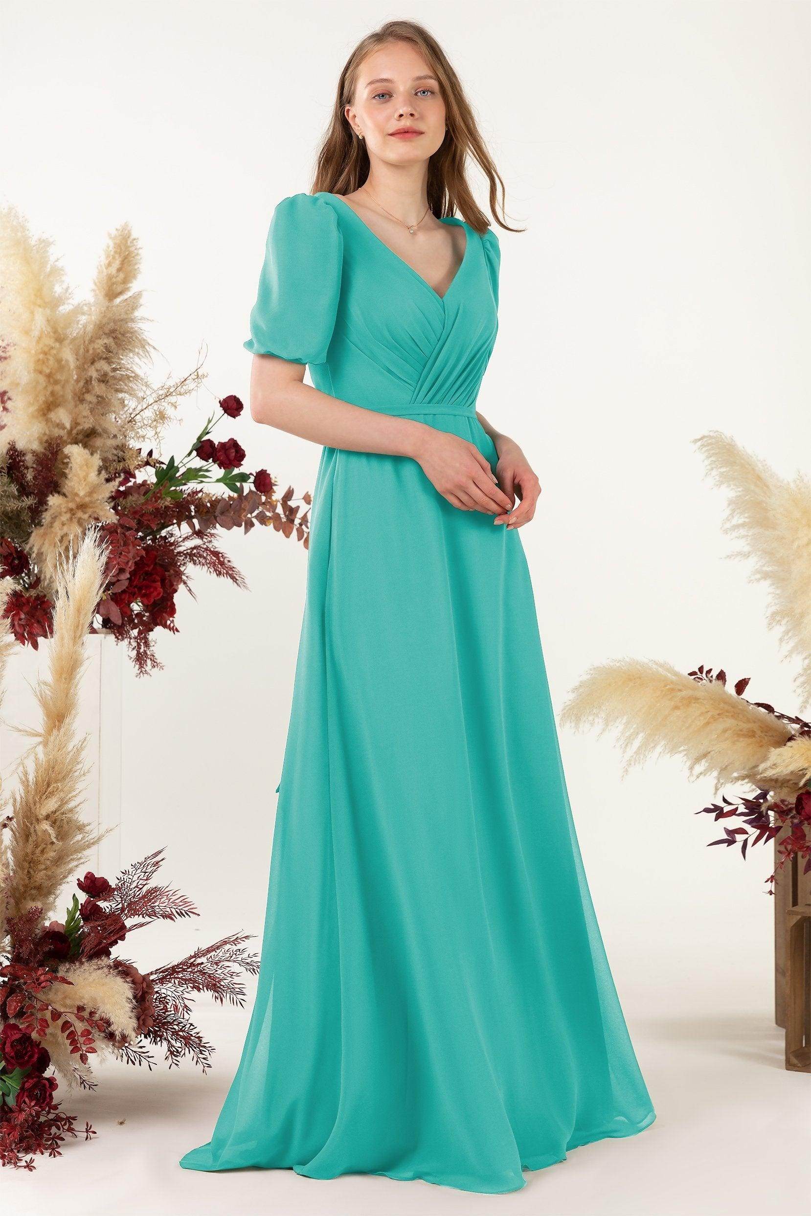 Sheath-Column Floor Length Chiffon Bridesmaid Dress CB0475 - COCOMELODY