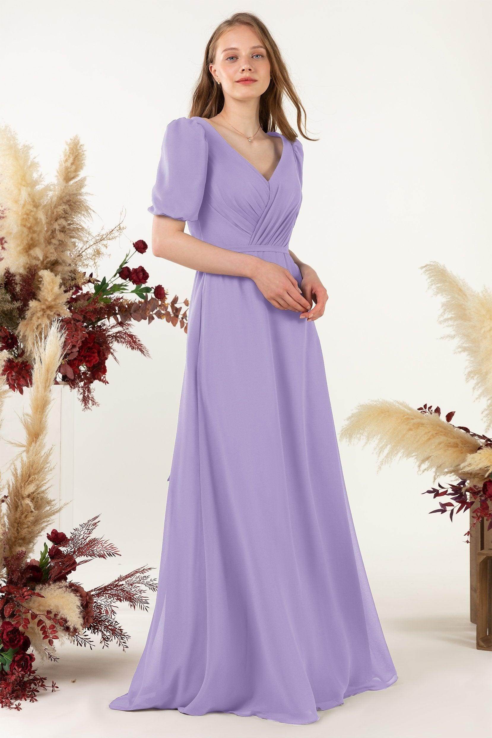Sheath-Column Floor Length Chiffon Bridesmaid Dress CB0475 - COCOMELODY
