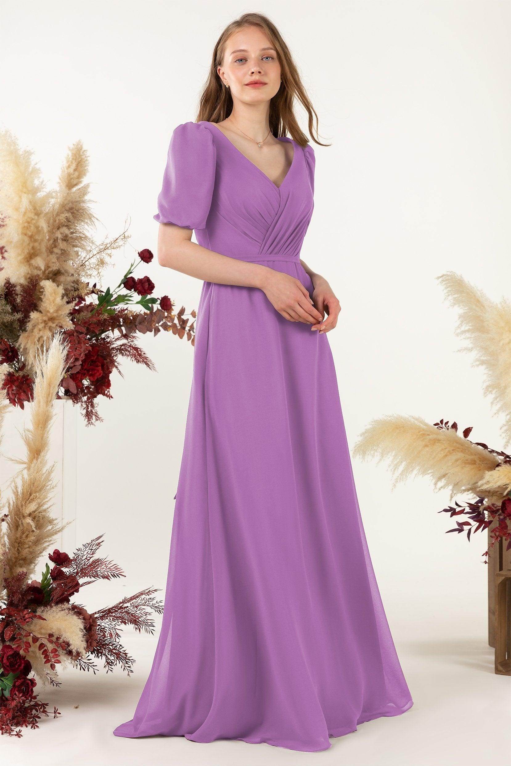 Sheath-Column Floor Length Chiffon Bridesmaid Dress CB0475 - COCOMELODY