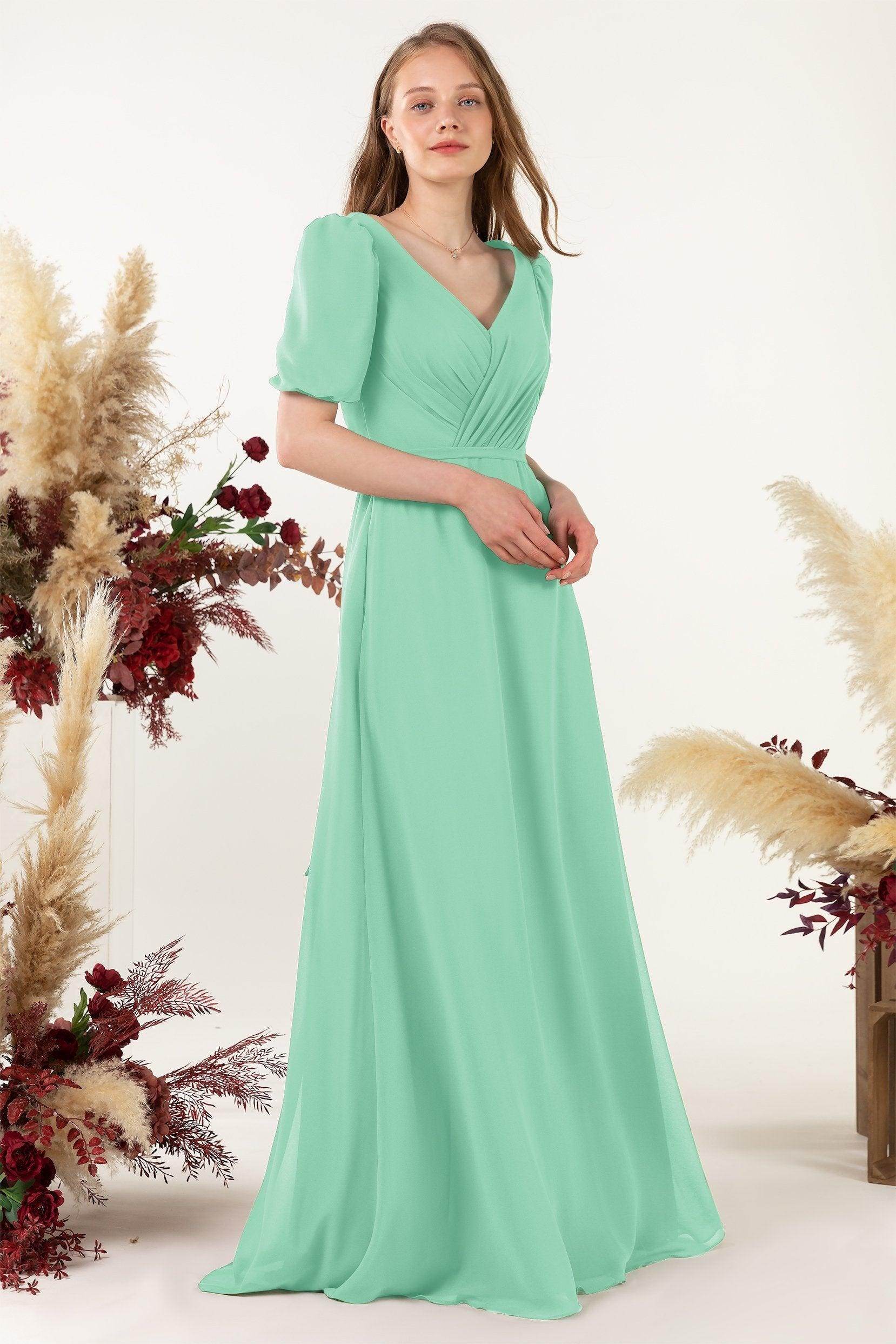 Sheath-Column Floor Length Chiffon Bridesmaid Dress CB0475 - COCOMELODY