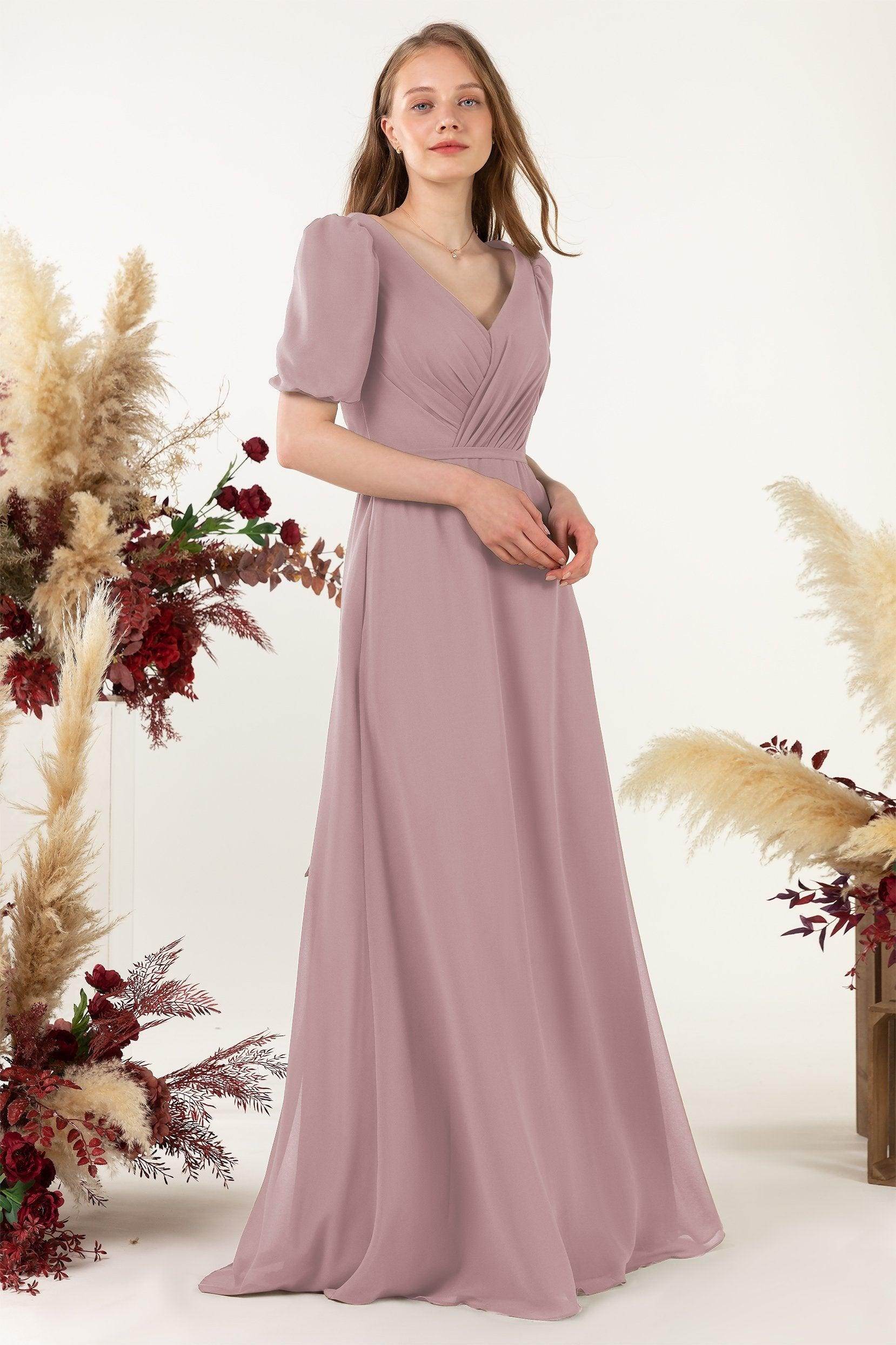 Sheath-Column Floor Length Chiffon Bridesmaid Dress CB0475 - COCOMELODY