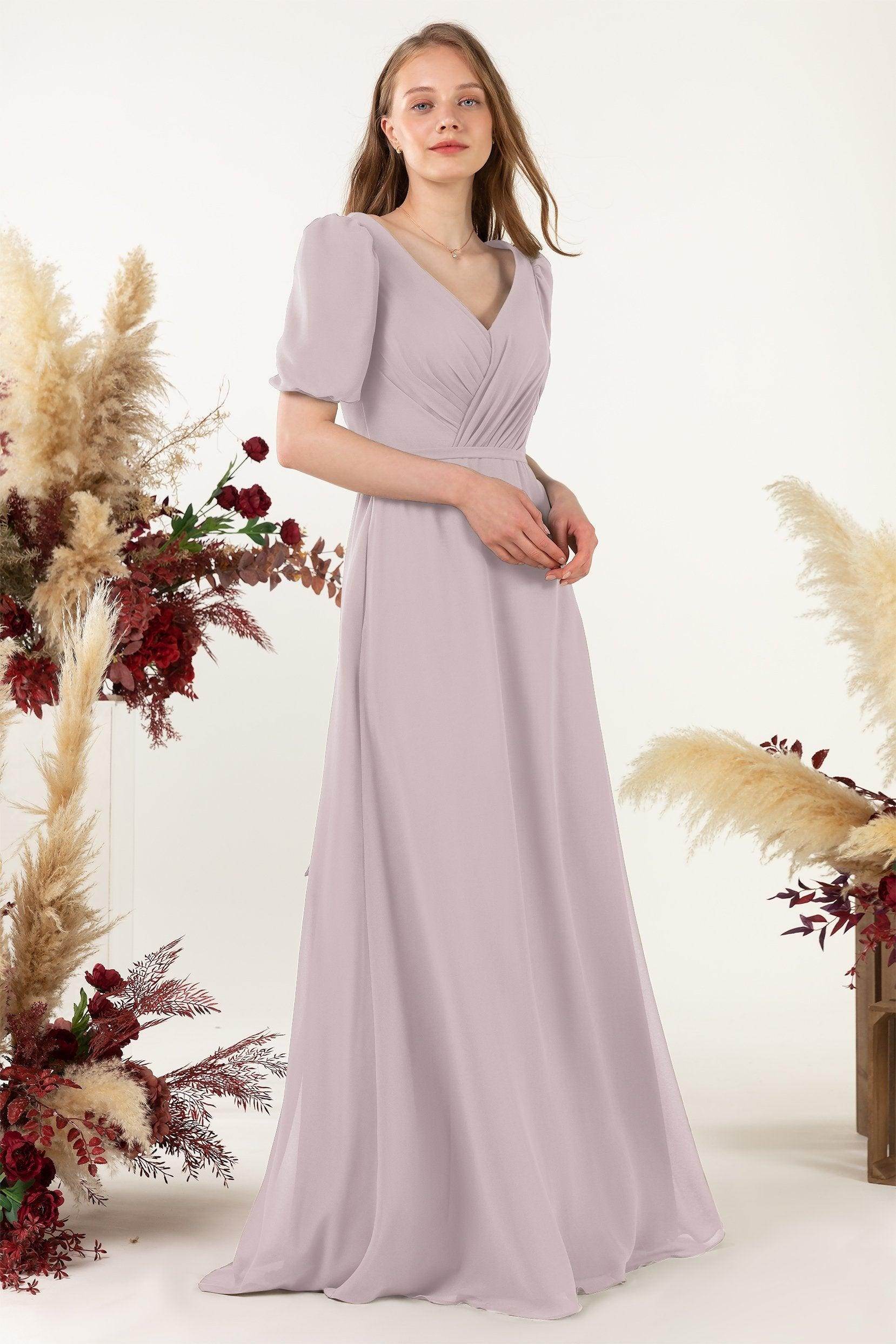 Sheath-Column Floor Length Chiffon Bridesmaid Dress CB0475 - COCOMELODY