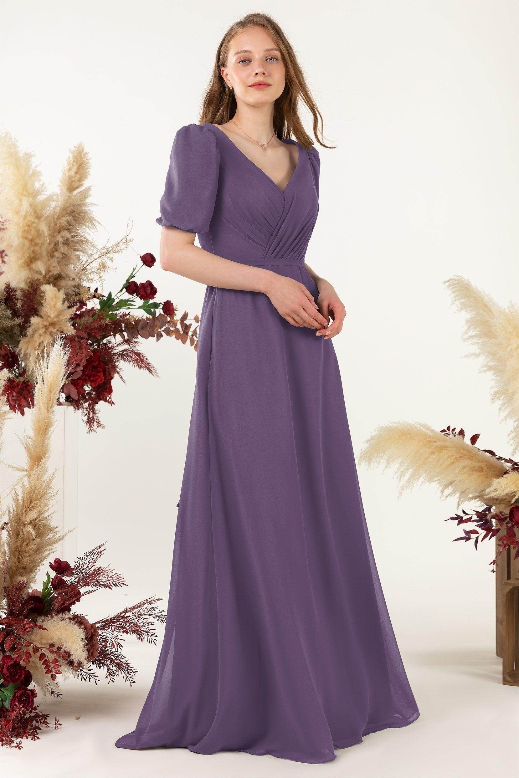 Sheath-Column Floor Length Chiffon Bridesmaid Dress CB0475 - COCOMELODY