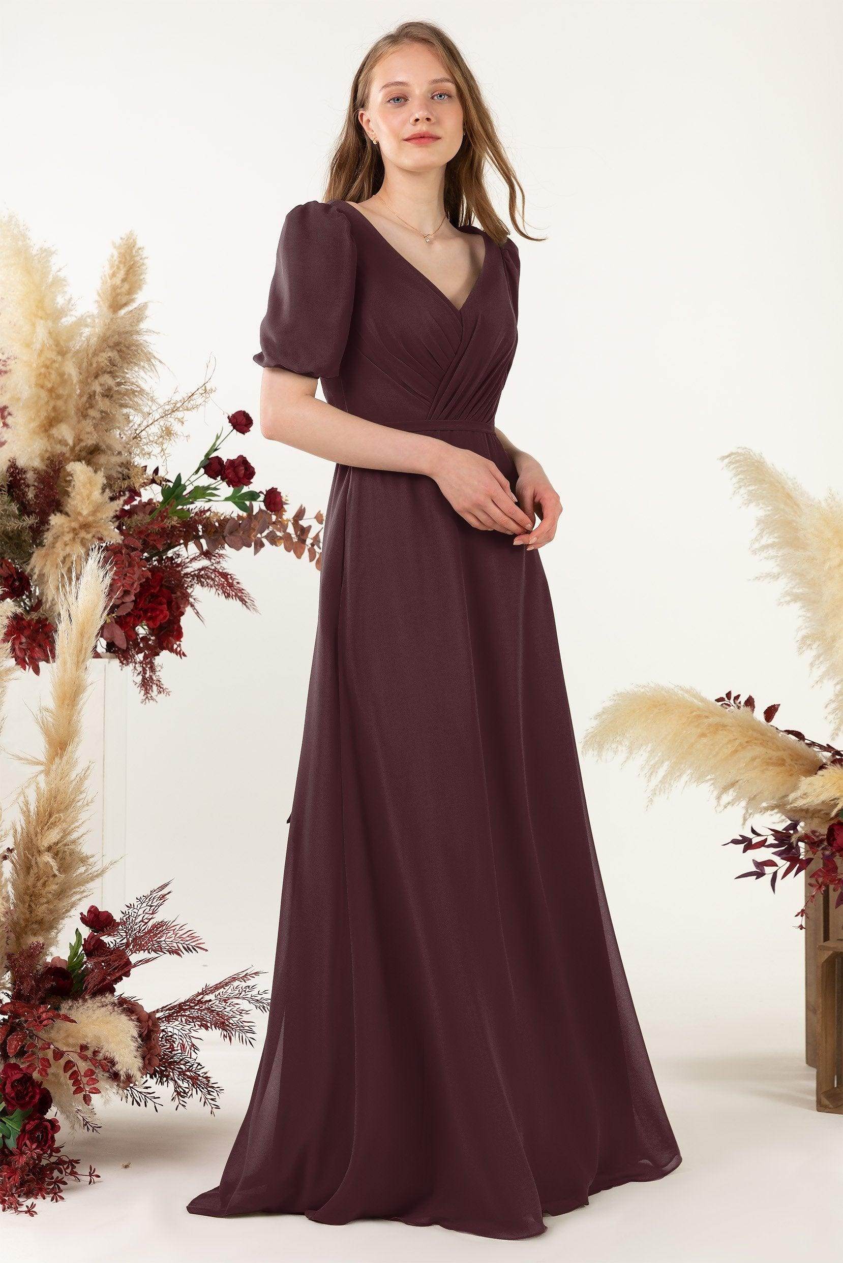 Sheath-Column Floor Length Chiffon Bridesmaid Dress CB0475 - COCOMELODY