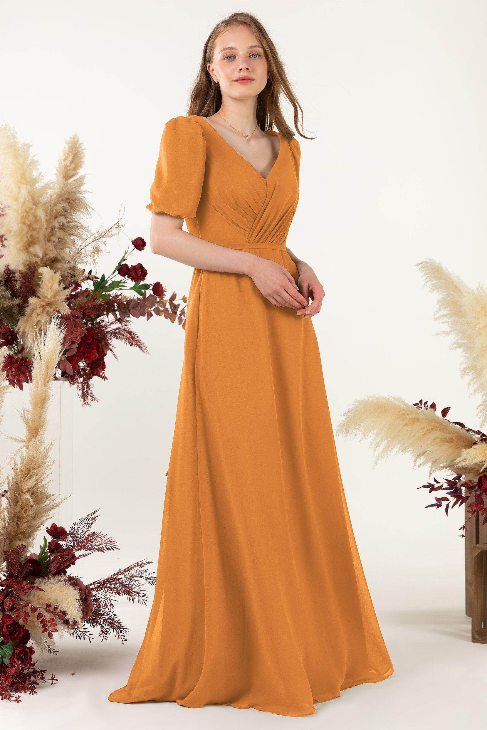 Sheath-Column Floor Length Chiffon Bridesmaid Dress CB0475 - COCOMELODY
