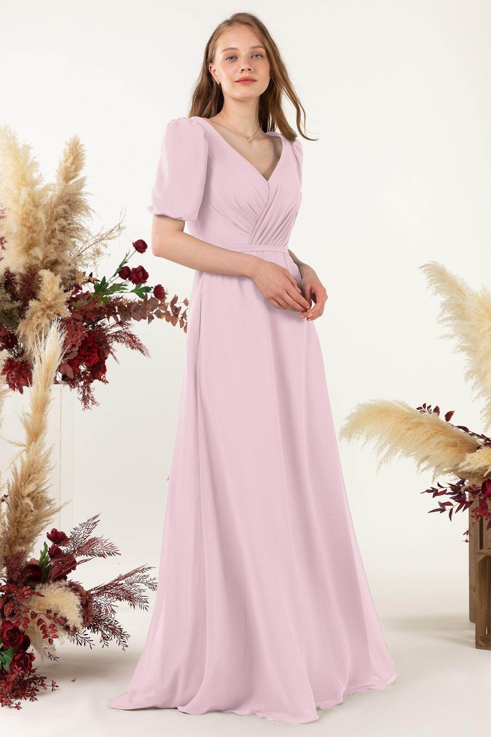 Sheath-Column Floor Length Chiffon Bridesmaid Dress CB0475 - COCOMELODY