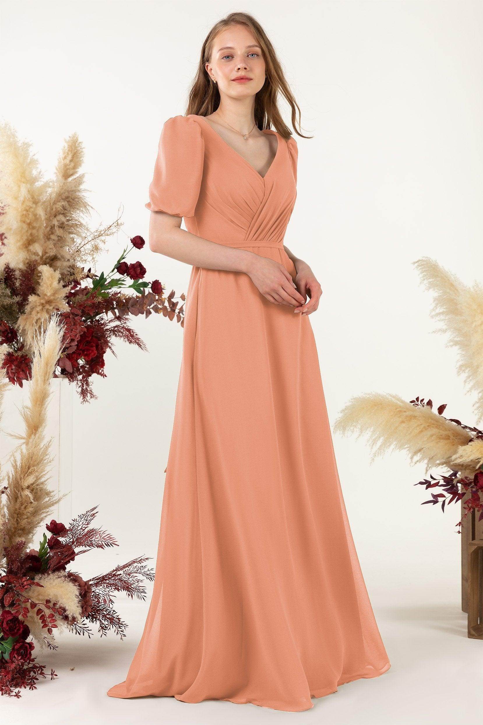 Sheath-Column Floor Length Chiffon Bridesmaid Dress CB0475 - COCOMELODY