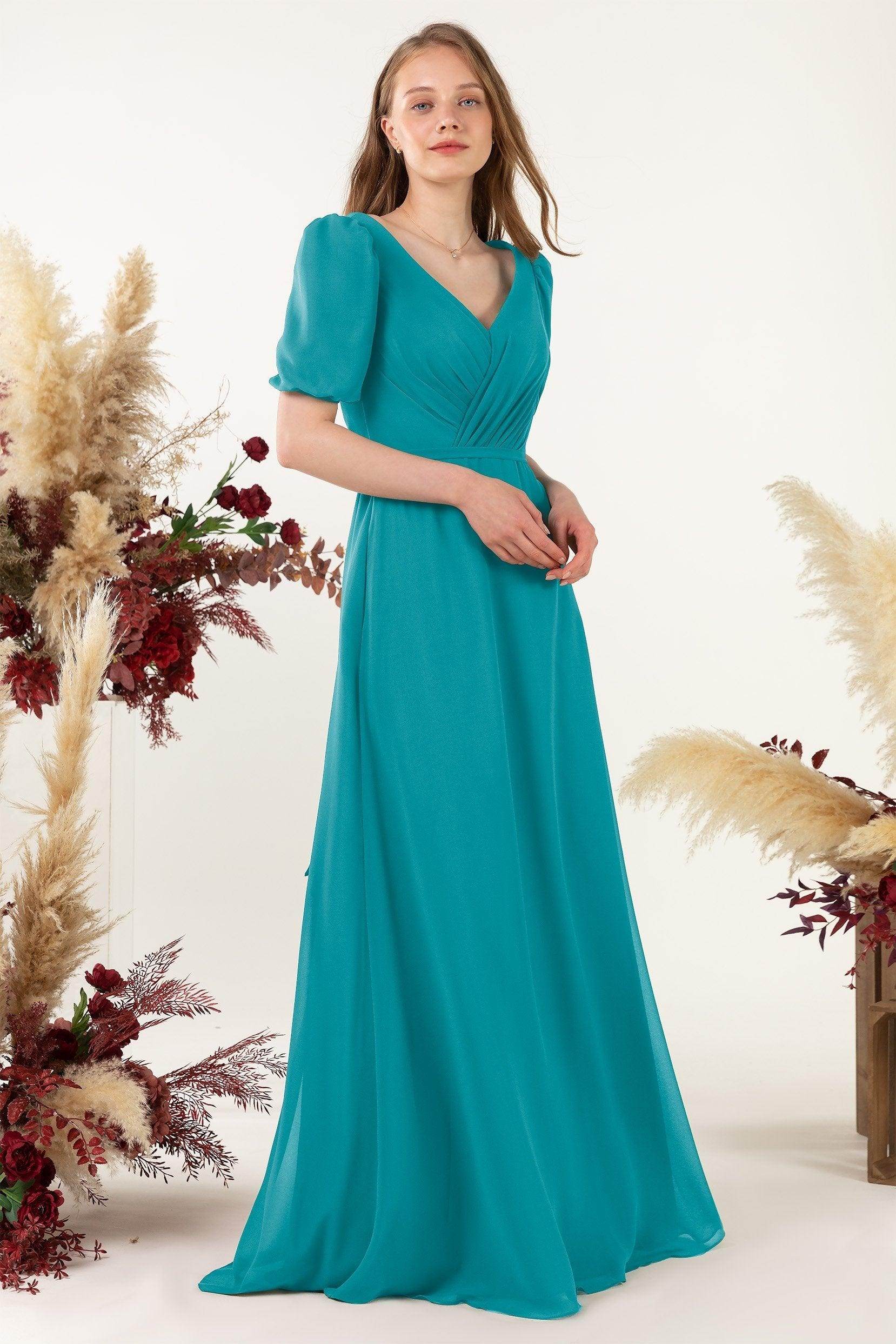 Sheath-Column Floor Length Chiffon Bridesmaid Dress CB0475 - COCOMELODY