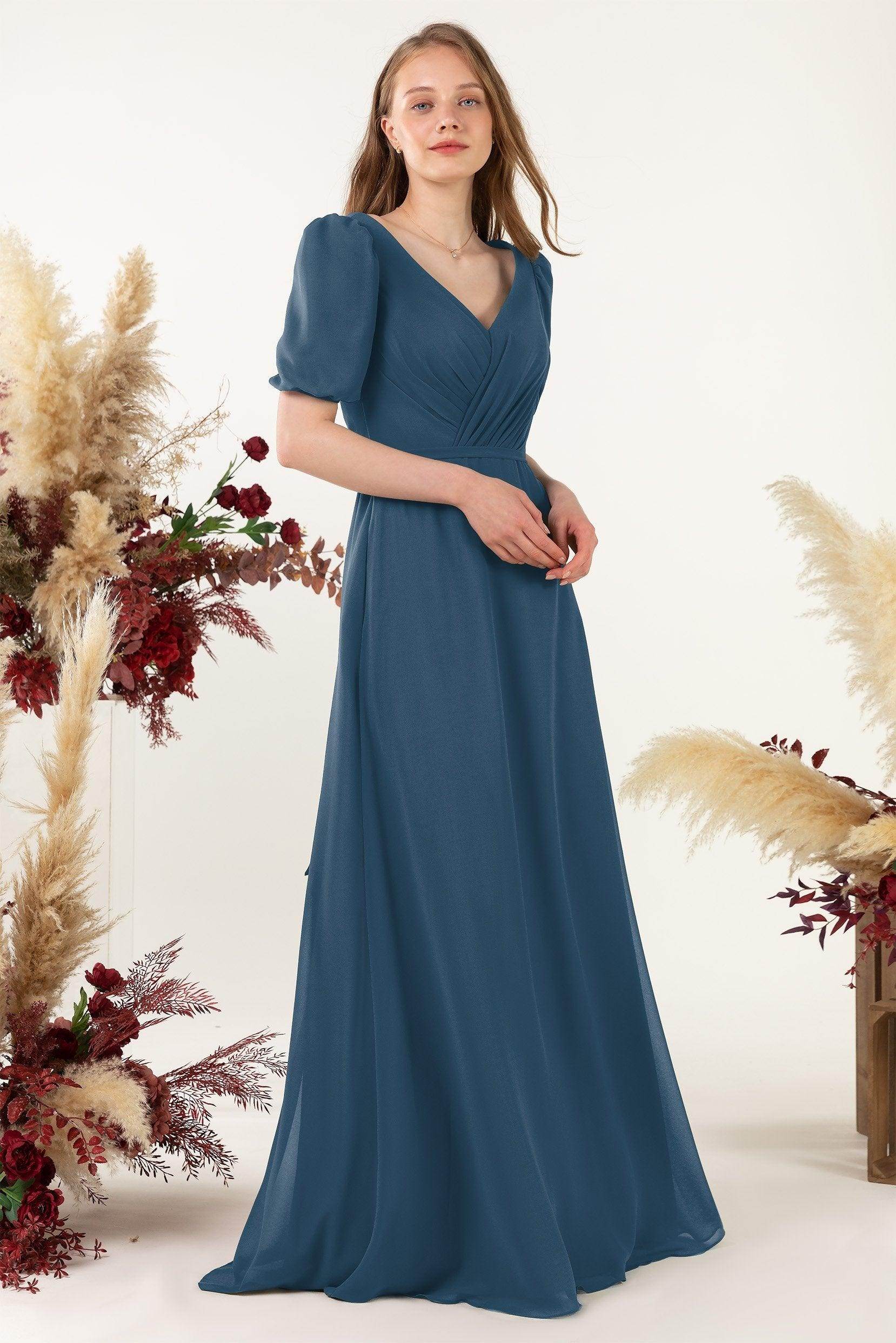 Sheath-Column Floor Length Chiffon Bridesmaid Dress CB0475 - COCOMELODY