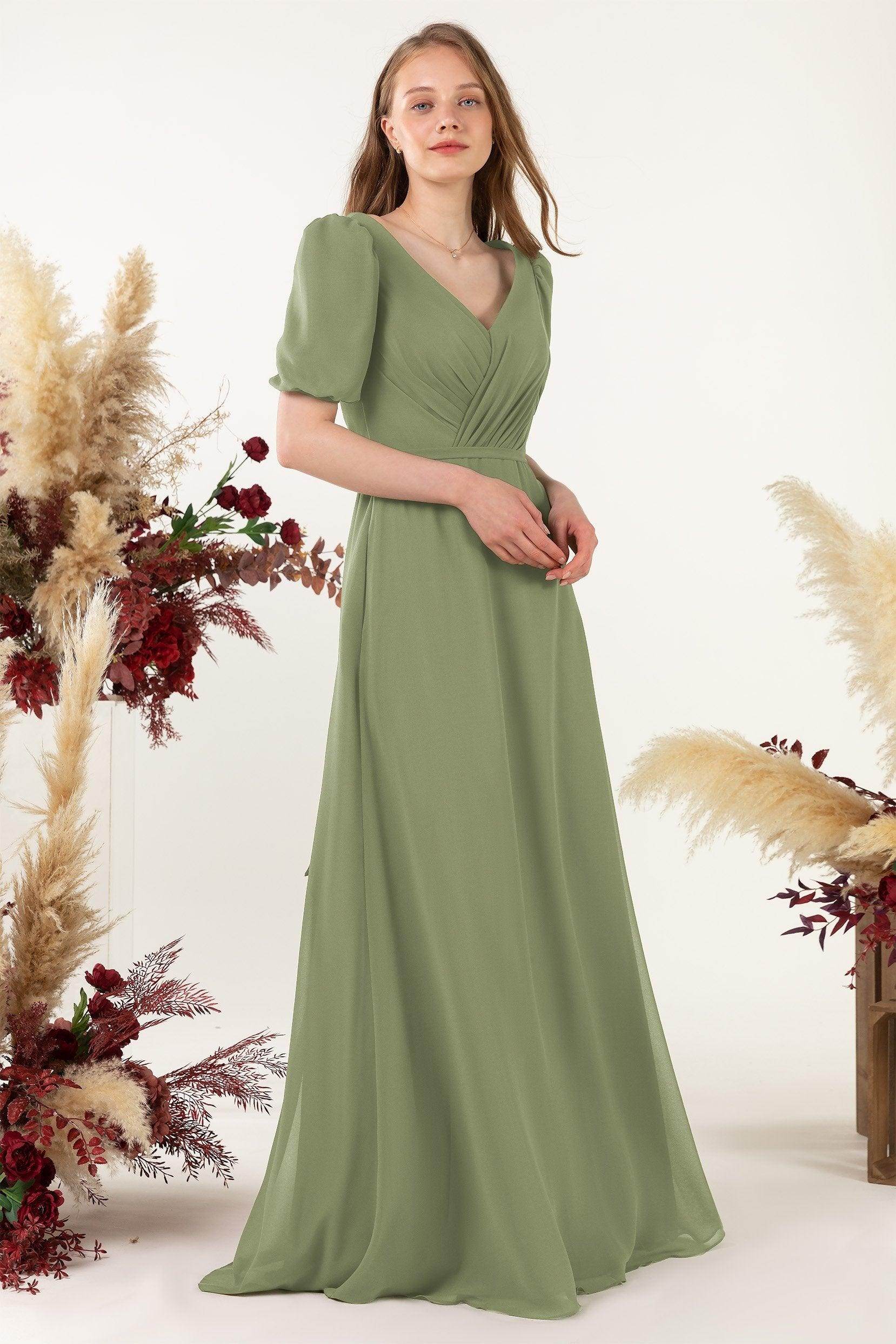Sheath-Column Floor Length Chiffon Bridesmaid Dress CB0475 - COCOMELODY