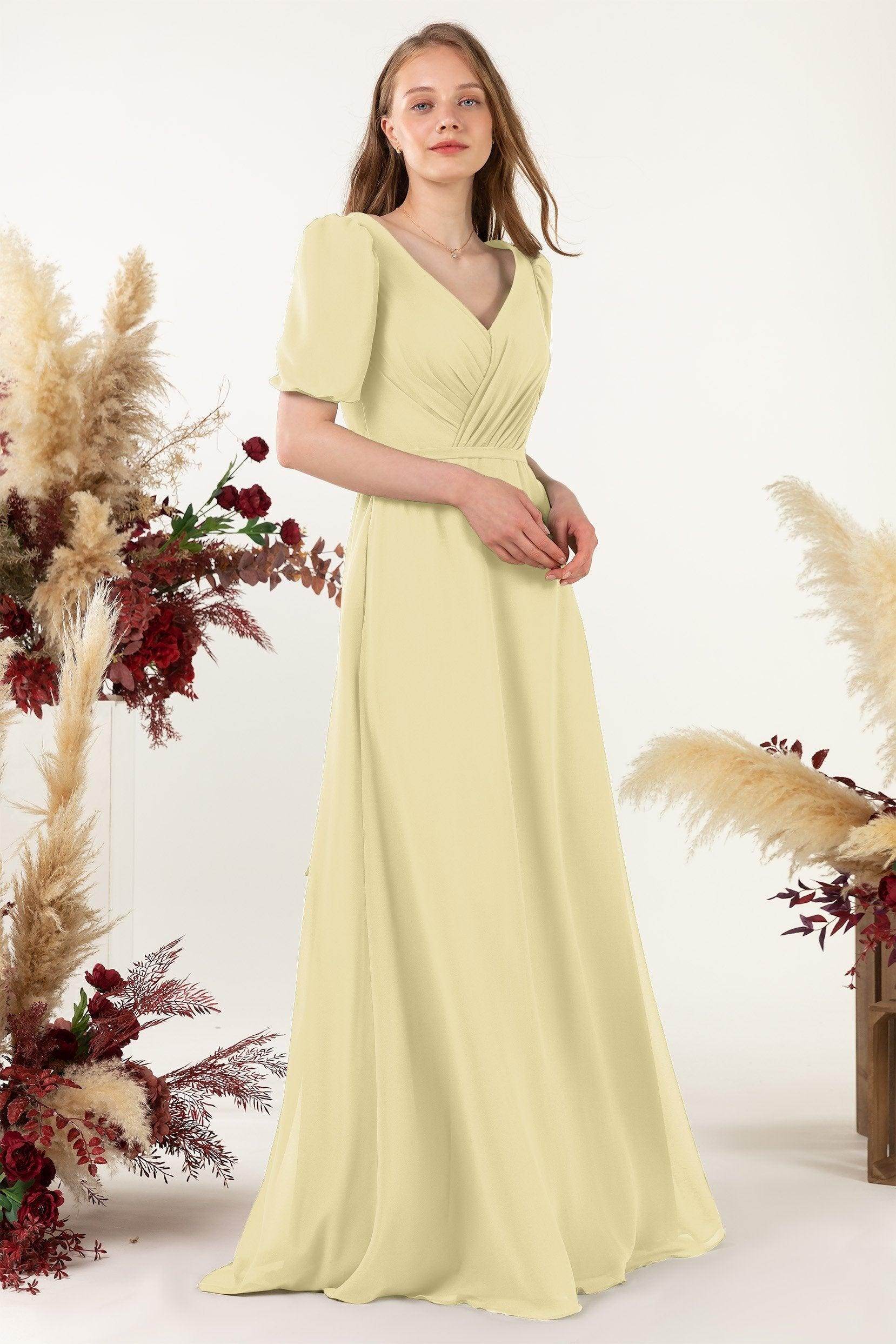 Sheath-Column Floor Length Chiffon Bridesmaid Dress CB0475 - COCOMELODY