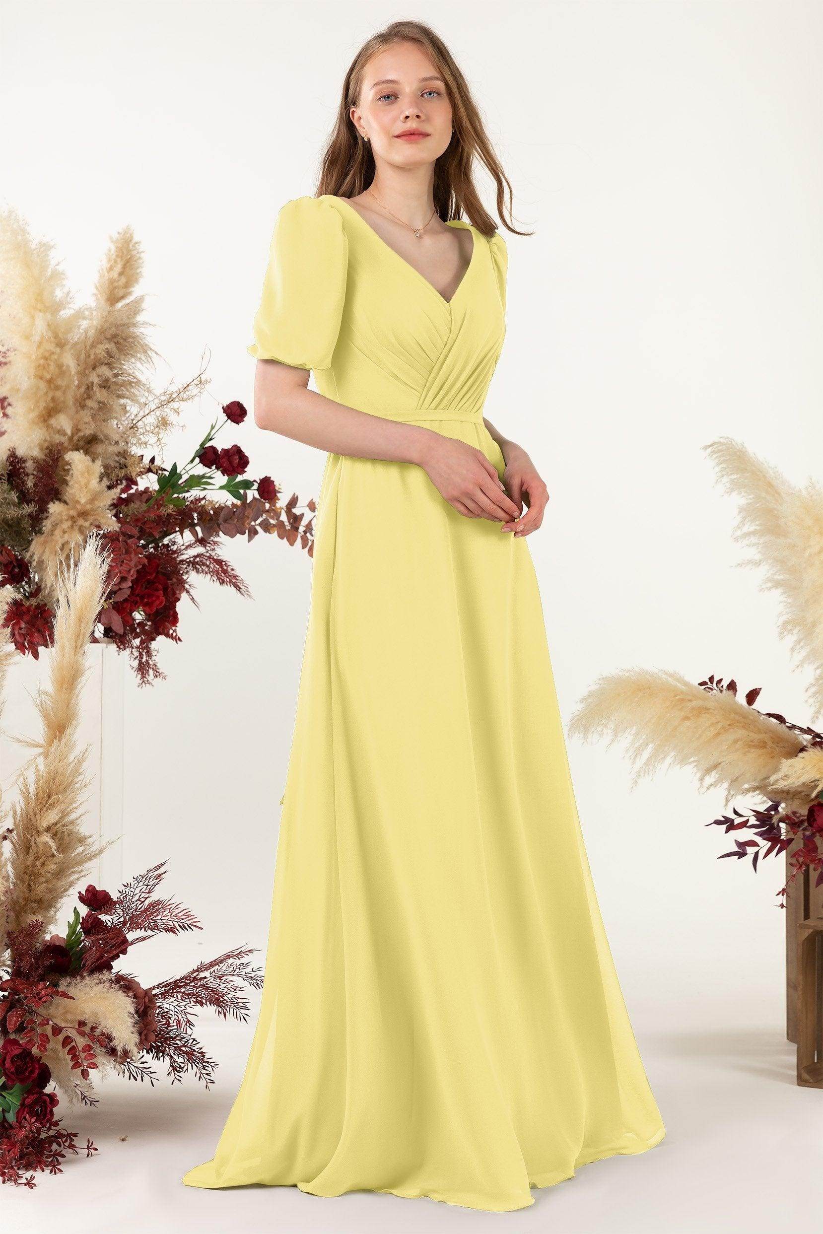 Sheath-Column Floor Length Chiffon Bridesmaid Dress CB0475 - COCOMELODY