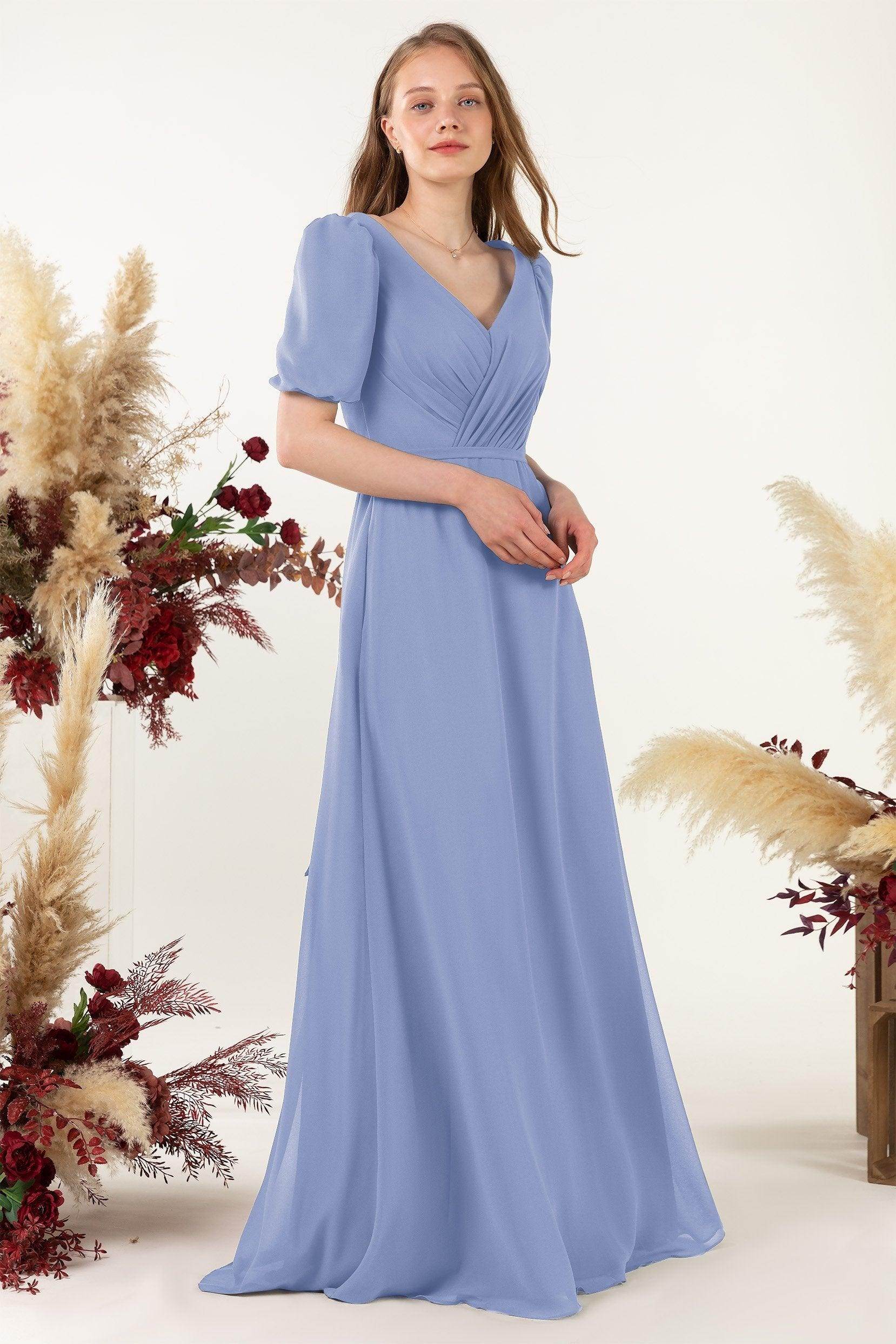 Sheath-Column Floor Length Chiffon Bridesmaid Dress CB0475 - COCOMELODY