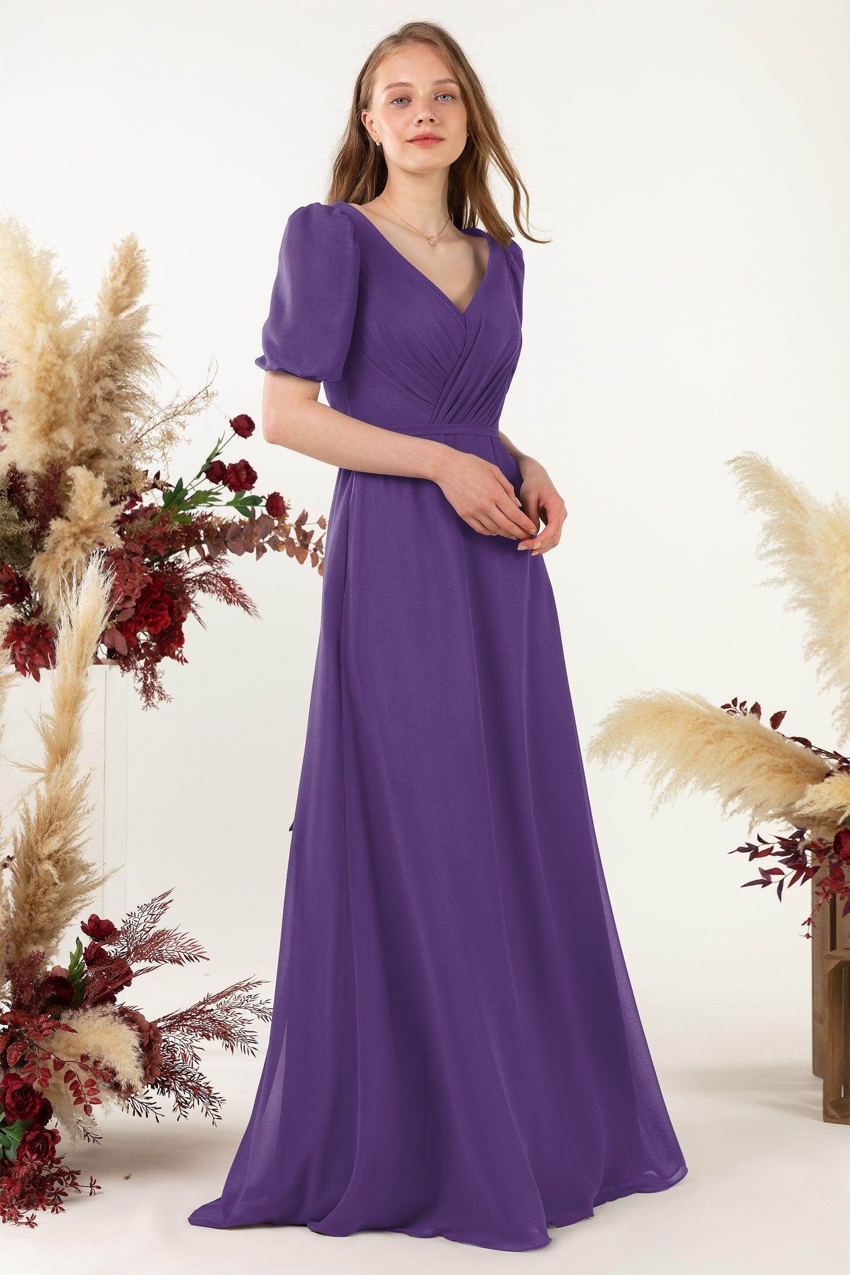 Sheath-Column Floor Length Chiffon Bridesmaid Dress CB0475 - COCOMELODY