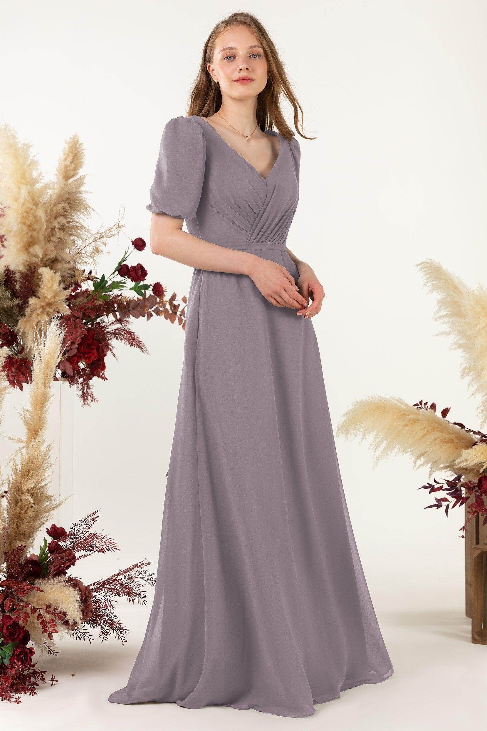 Sheath-Column Floor Length Chiffon Bridesmaid Dress CB0475 - COCOMELODY