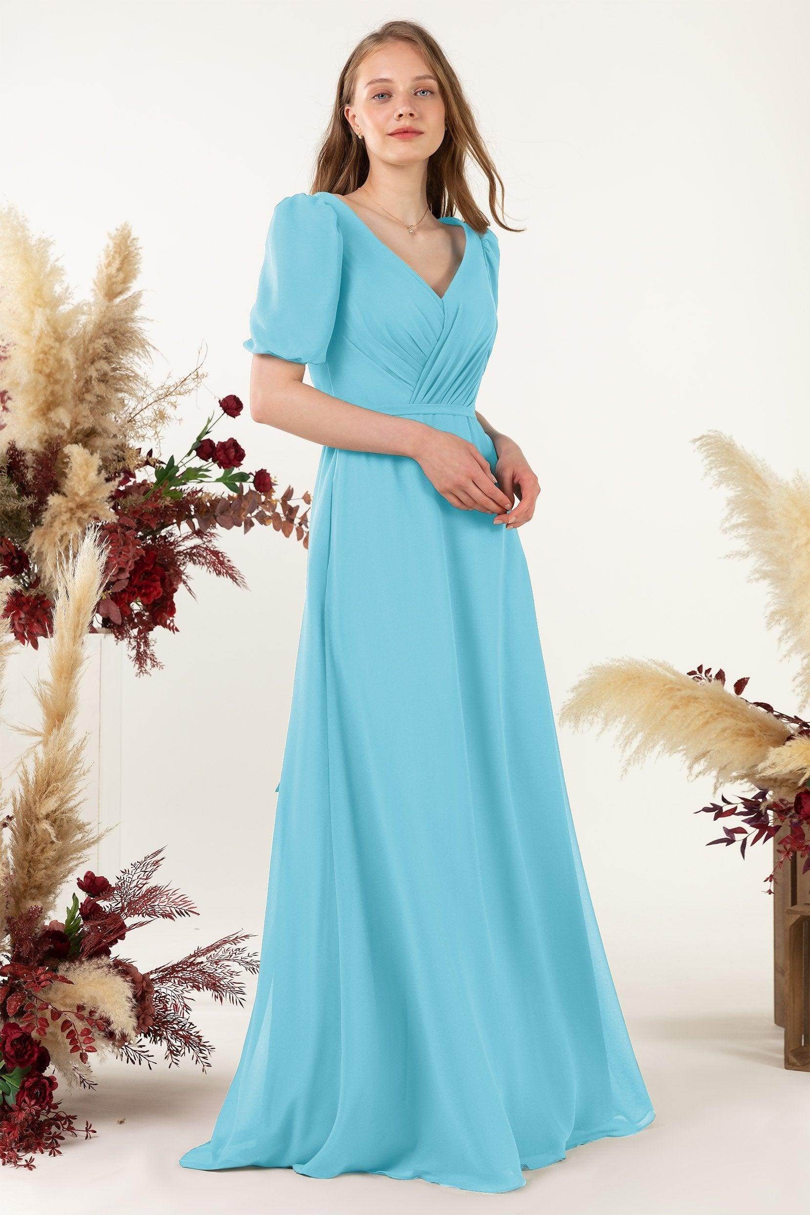 Sheath-Column Floor Length Chiffon Bridesmaid Dress CB0475 - COCOMELODY