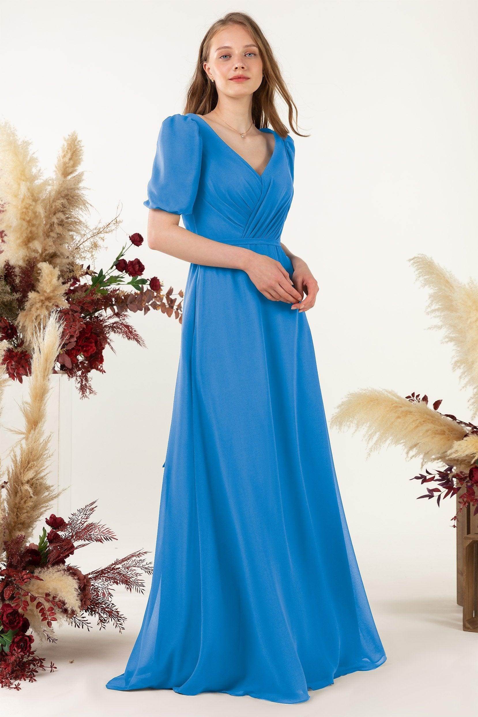 Sheath-Column Floor Length Chiffon Bridesmaid Dress CB0475 - COCOMELODY