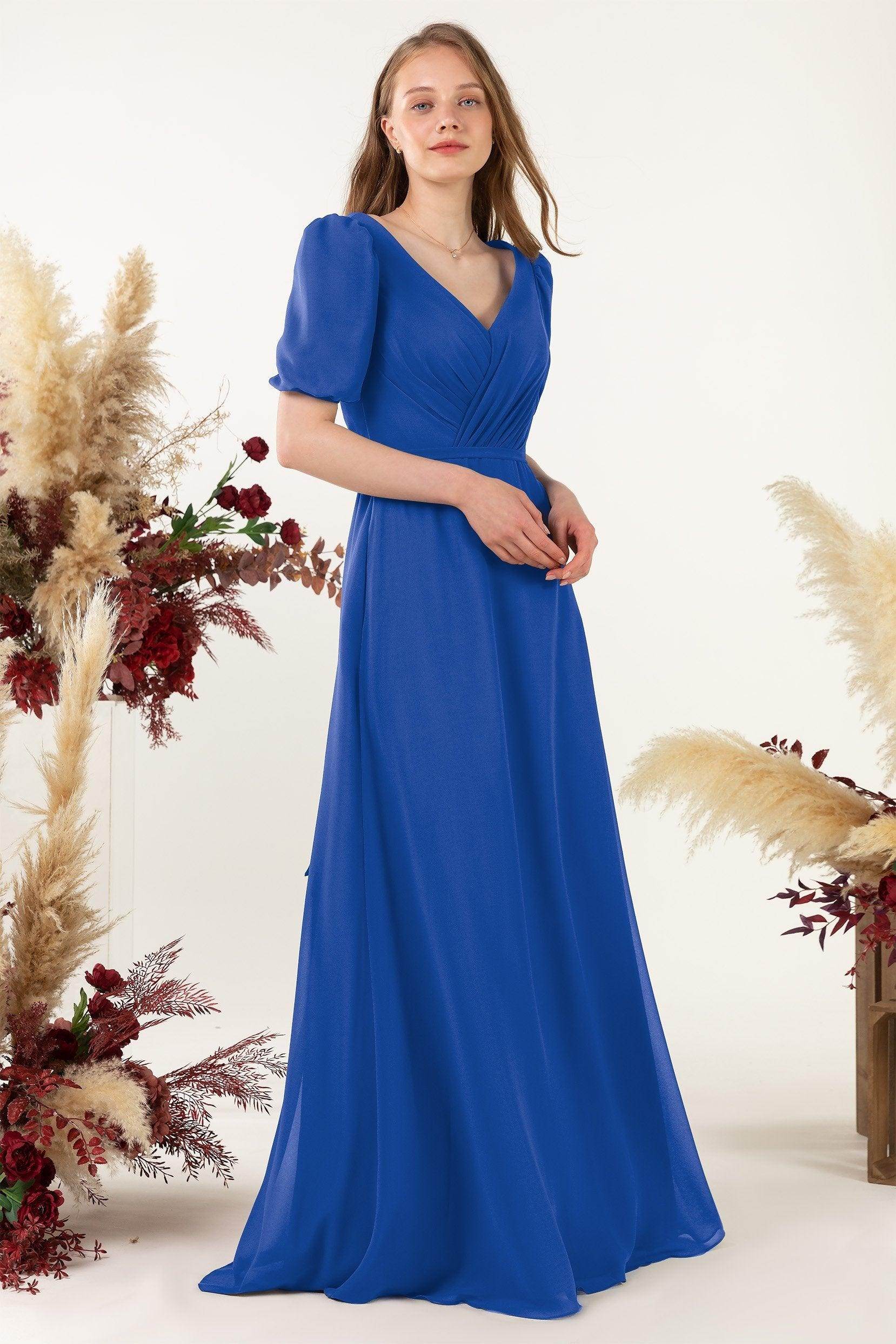 Sheath-Column Floor Length Chiffon Bridesmaid Dress CB0475 - COCOMELODY