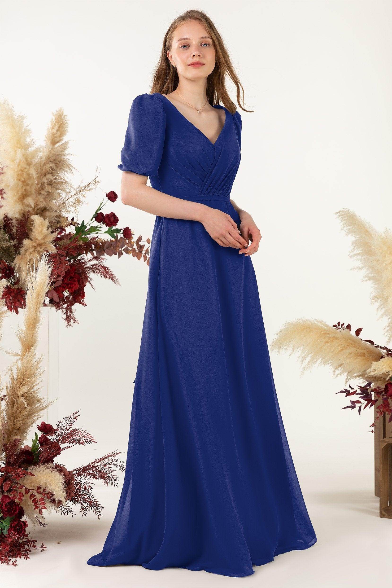 Sheath-Column Floor Length Chiffon Bridesmaid Dress CB0475 - COCOMELODY