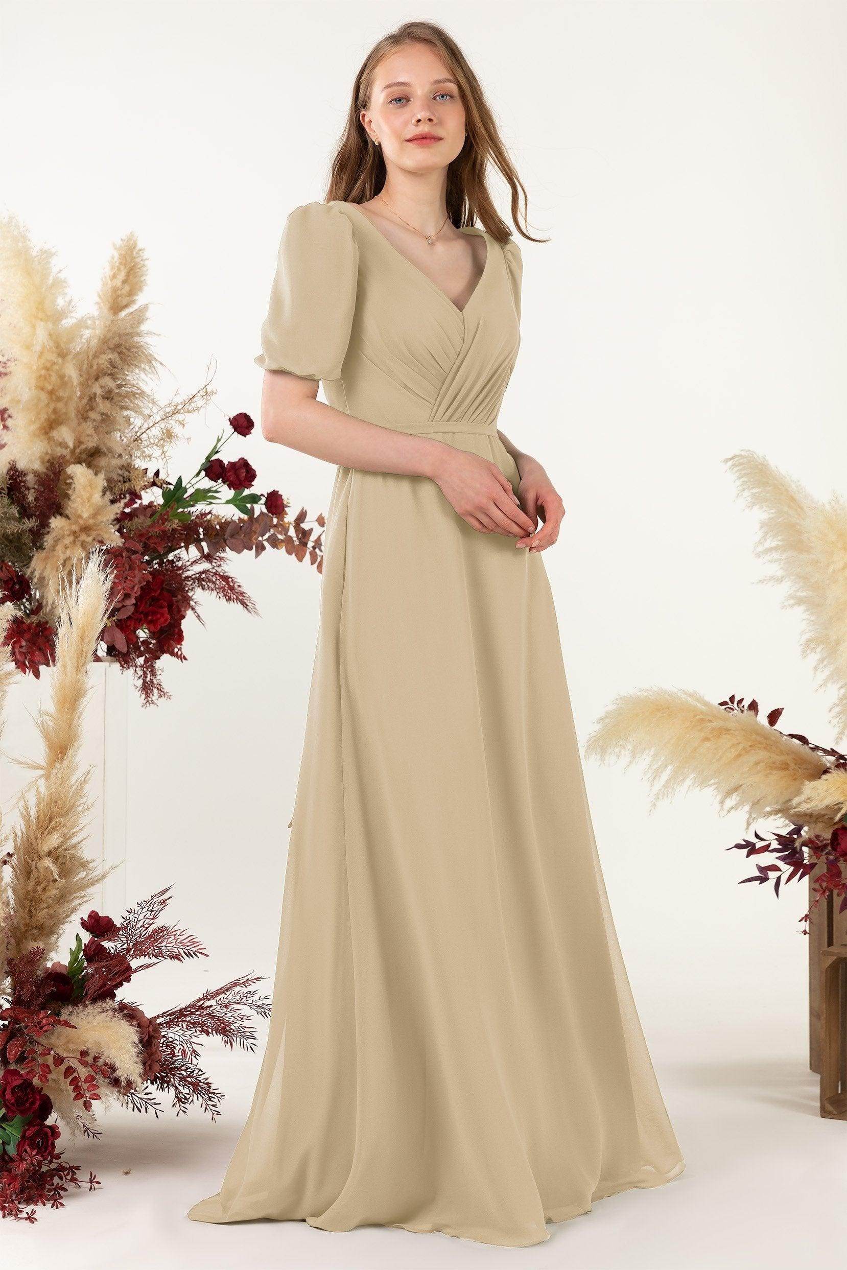 Sheath-Column Floor Length Chiffon Bridesmaid Dress CB0475 - COCOMELODY