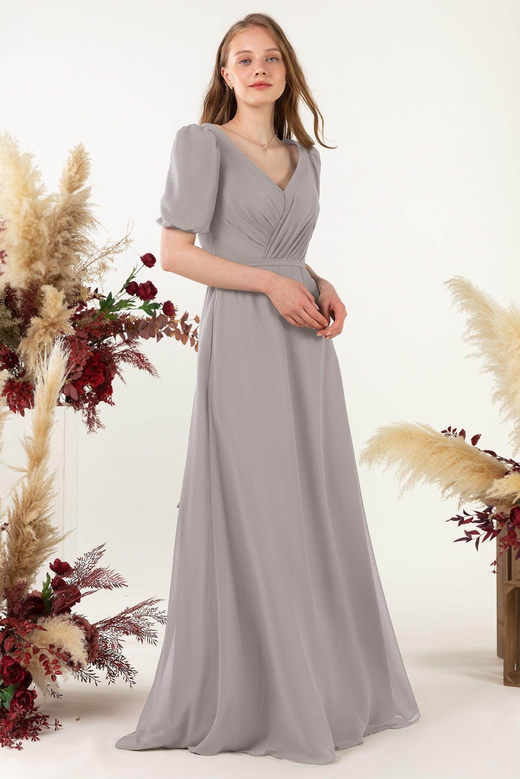 Sheath-Column Floor Length Chiffon Bridesmaid Dress CB0475 - COCOMELODY