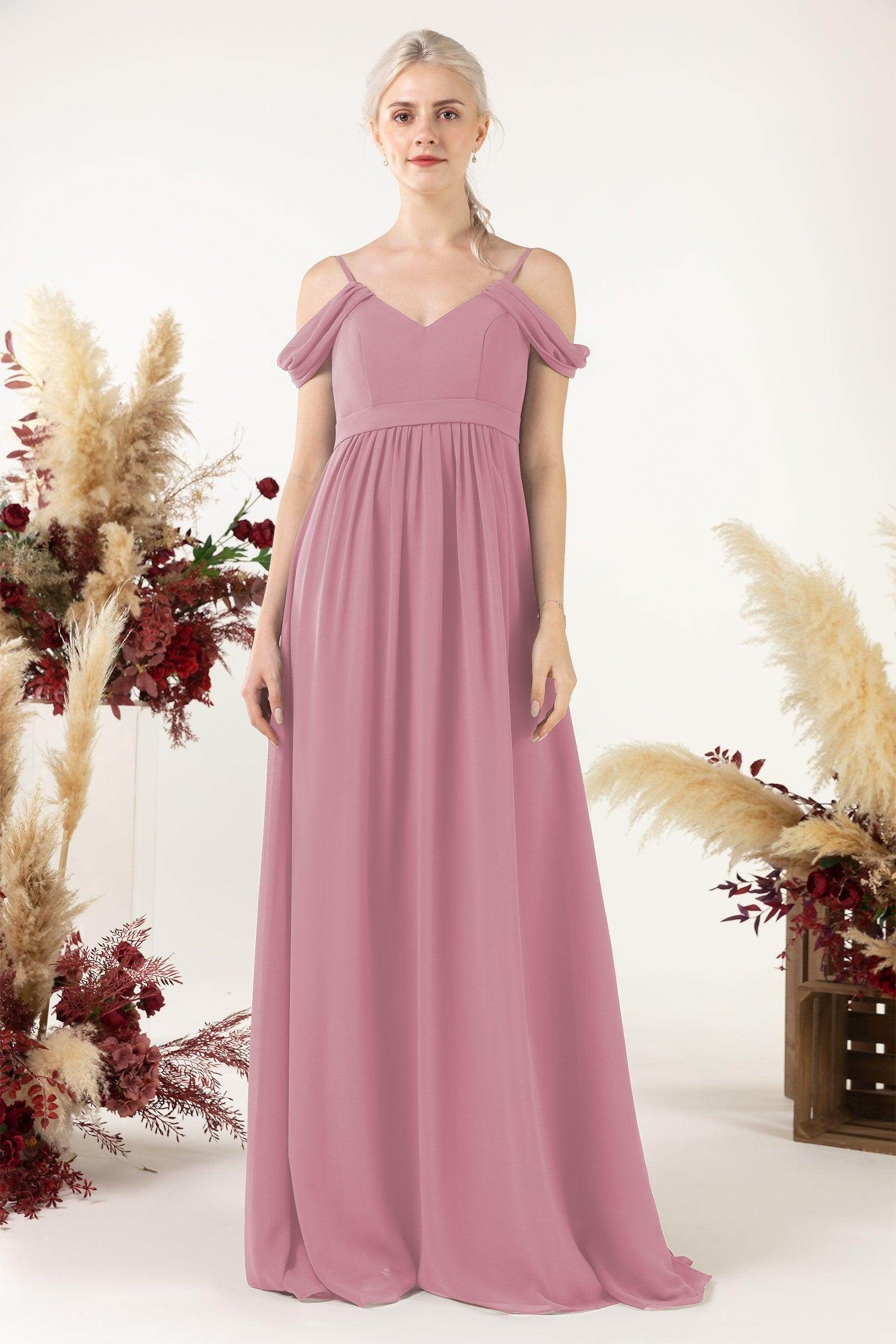 A-Line Floor Length Chiffon Bridesmaid Dress CB0476 - COCOMELODY