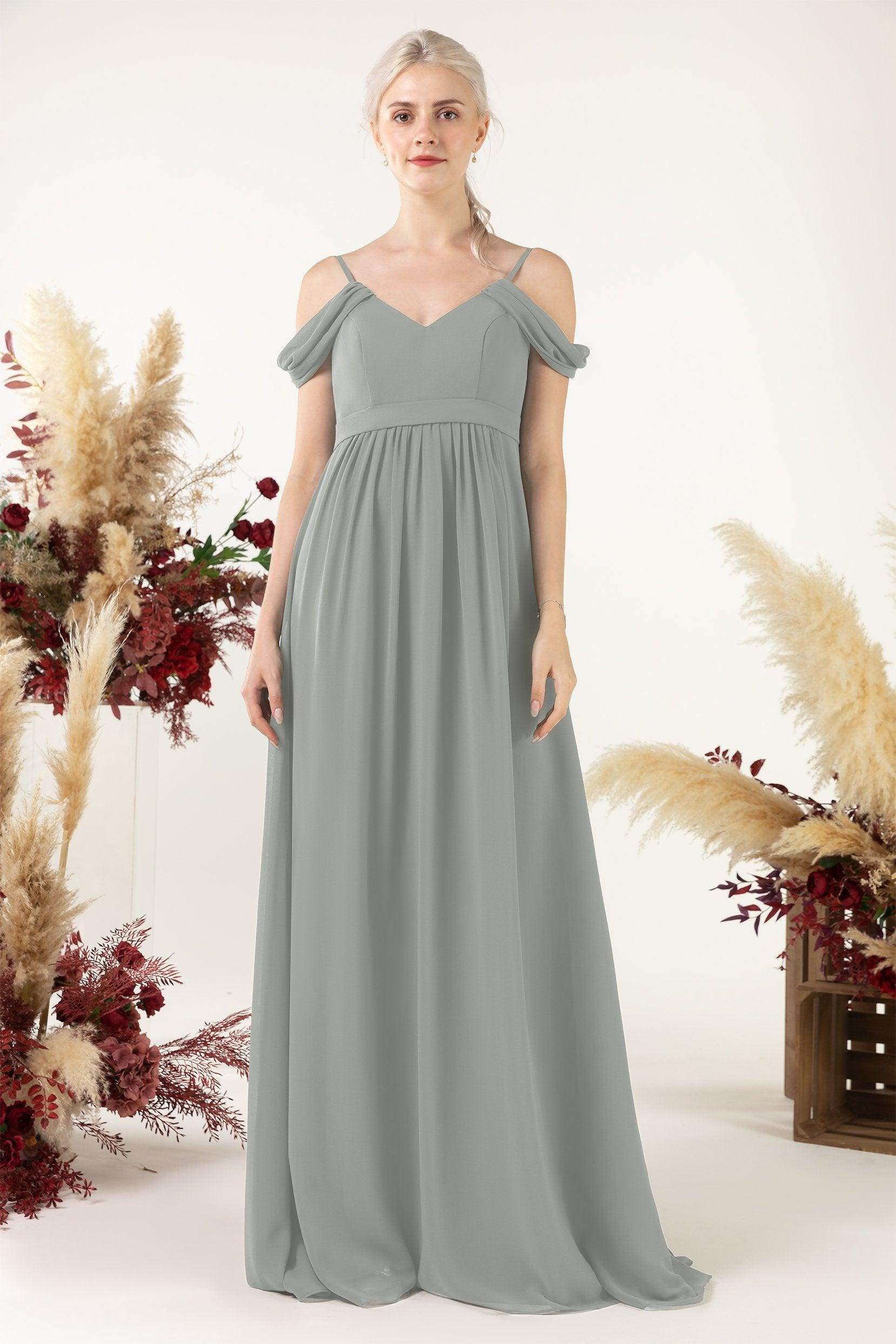 A-Line Floor Length Chiffon Bridesmaid Dress CB0476 - COCOMELODY