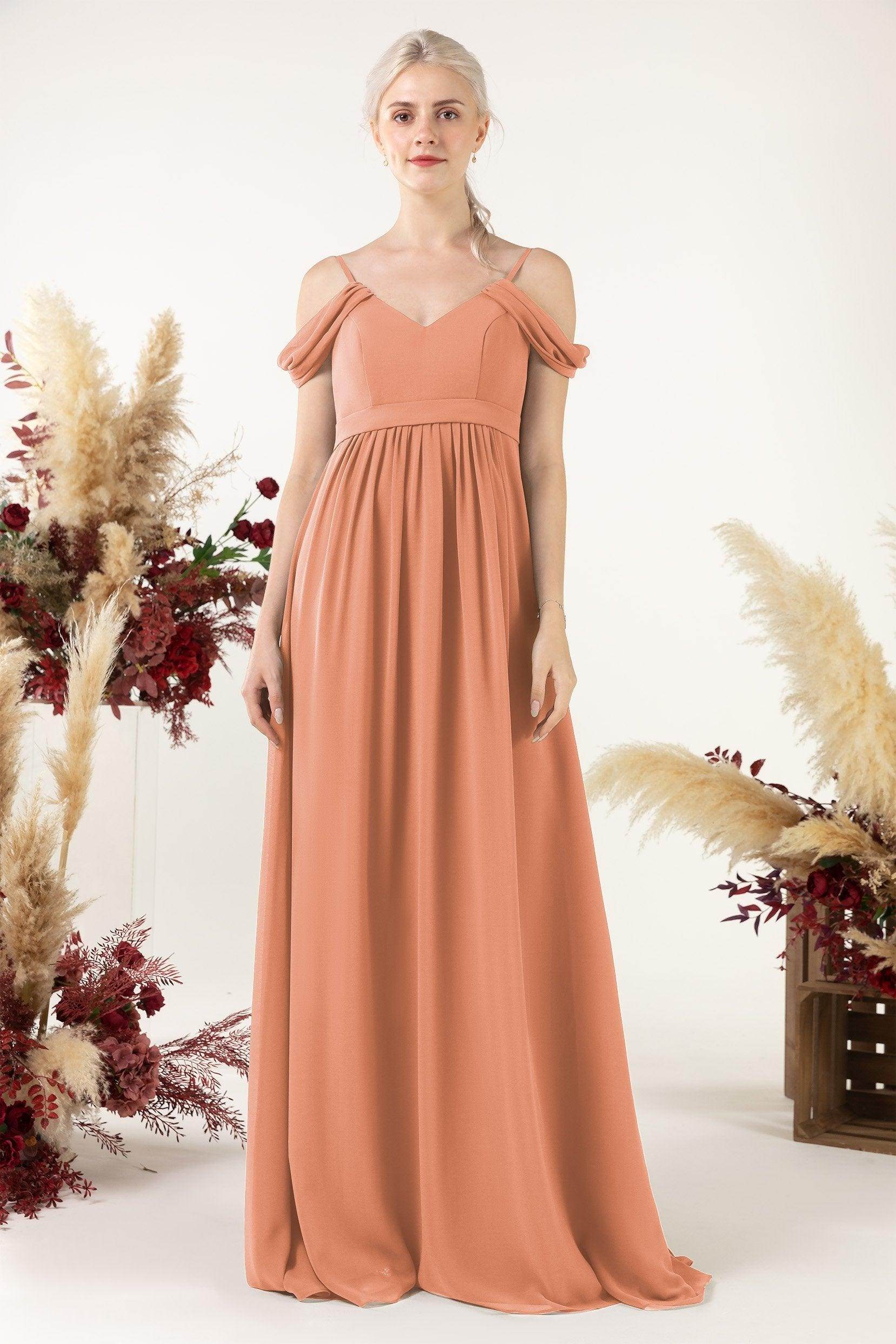A-Line Floor Length Chiffon Bridesmaid Dress CB0476 - COCOMELODY