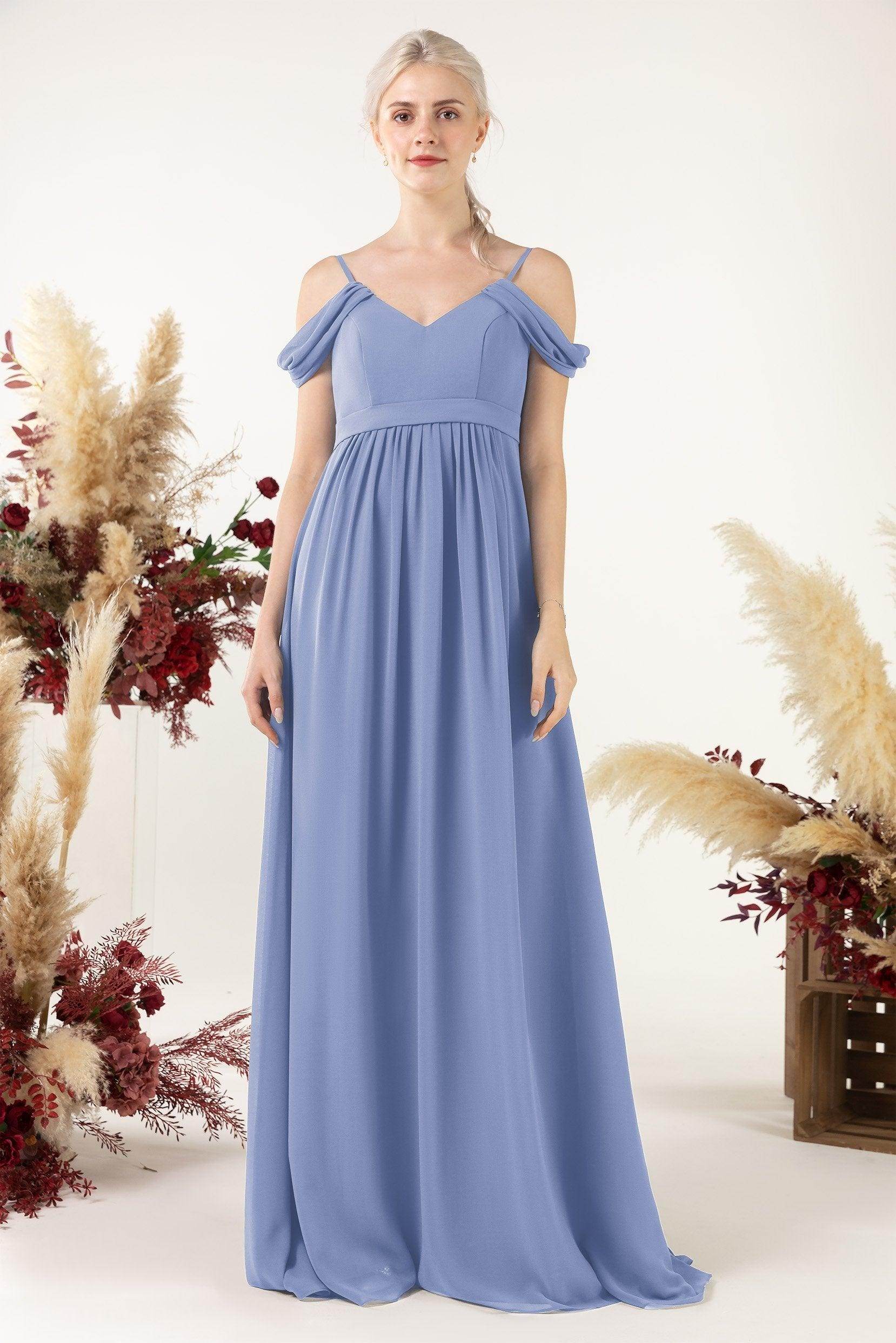 A-Line Floor Length Chiffon Bridesmaid Dress CB0476 - COCOMELODY
