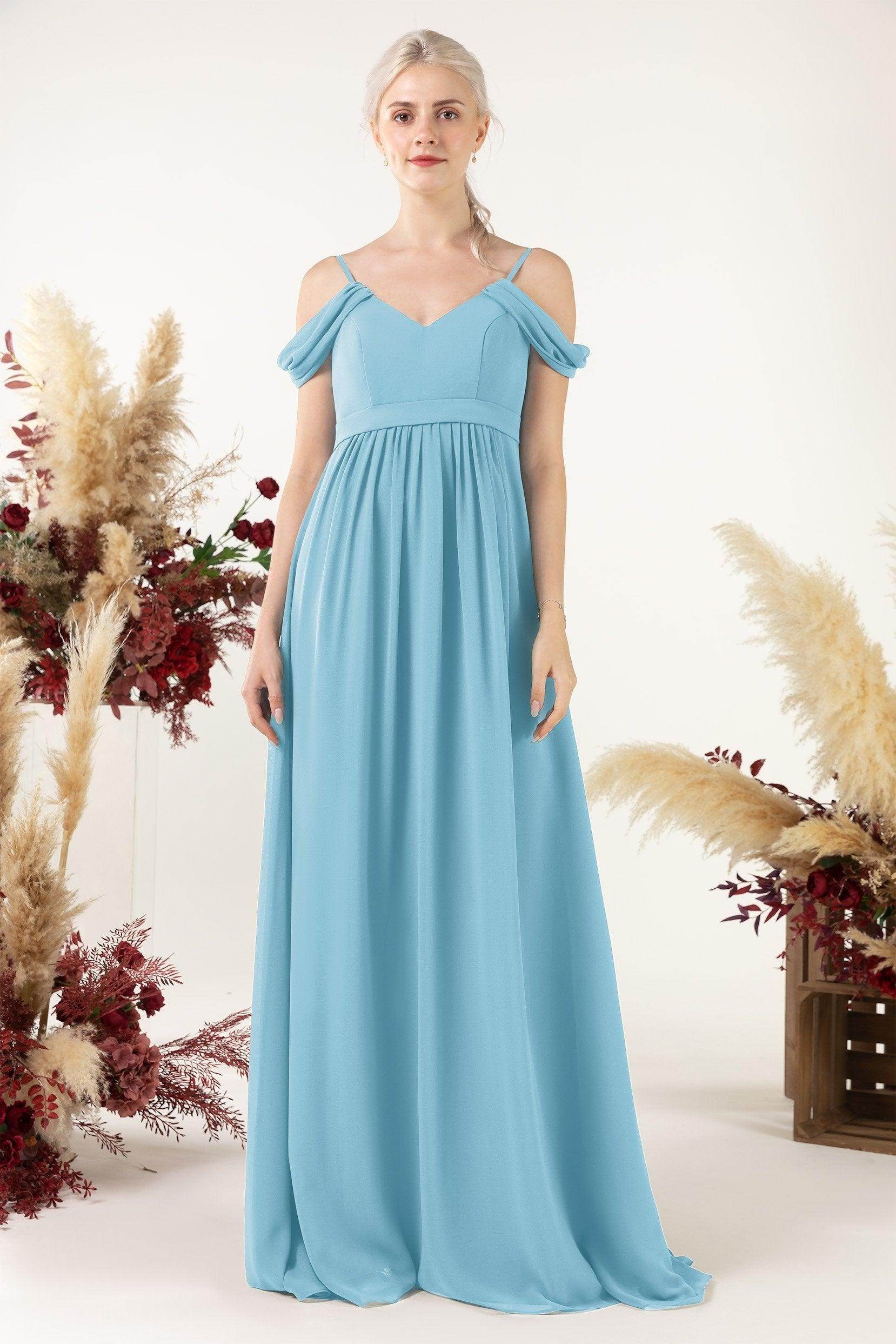 A-Line Floor Length Chiffon Bridesmaid Dress CB0476 - COCOMELODY