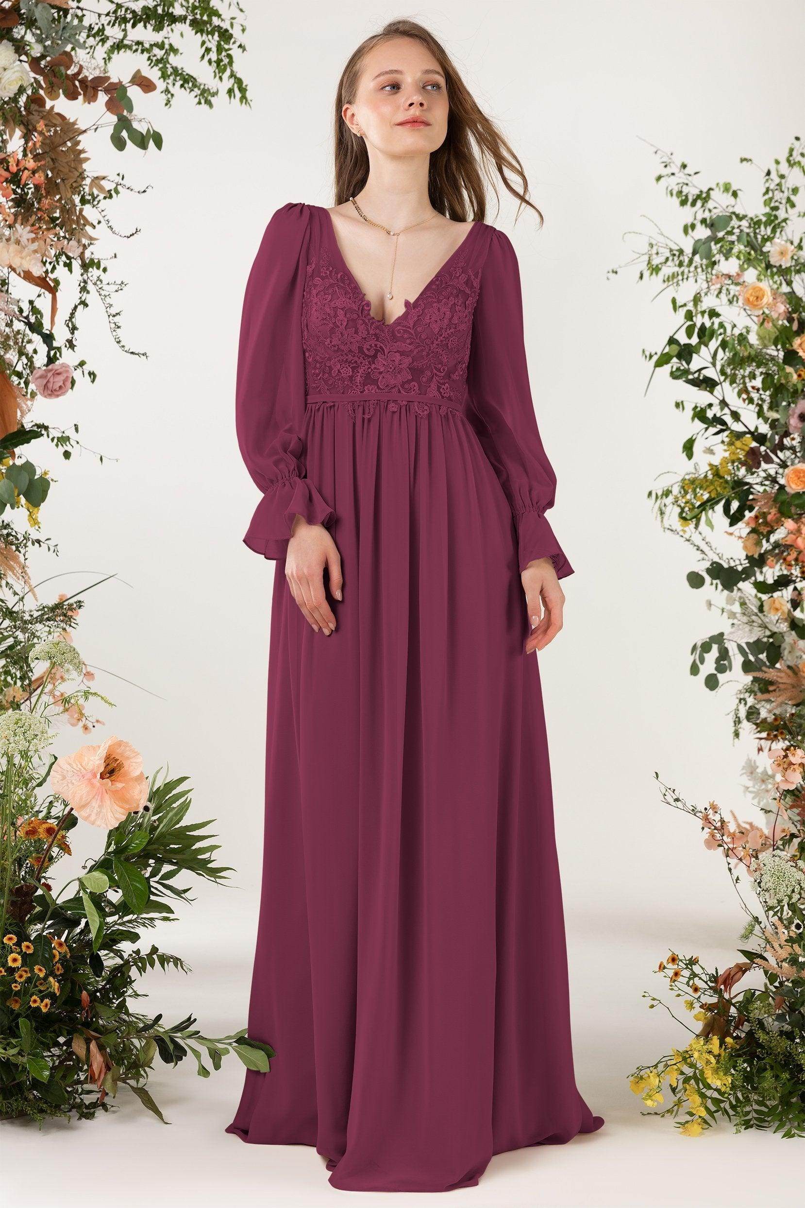 A-Line Sweep-Brush Train Chiffon Bridesmaid Dress CB0478 - COCOMELODY
