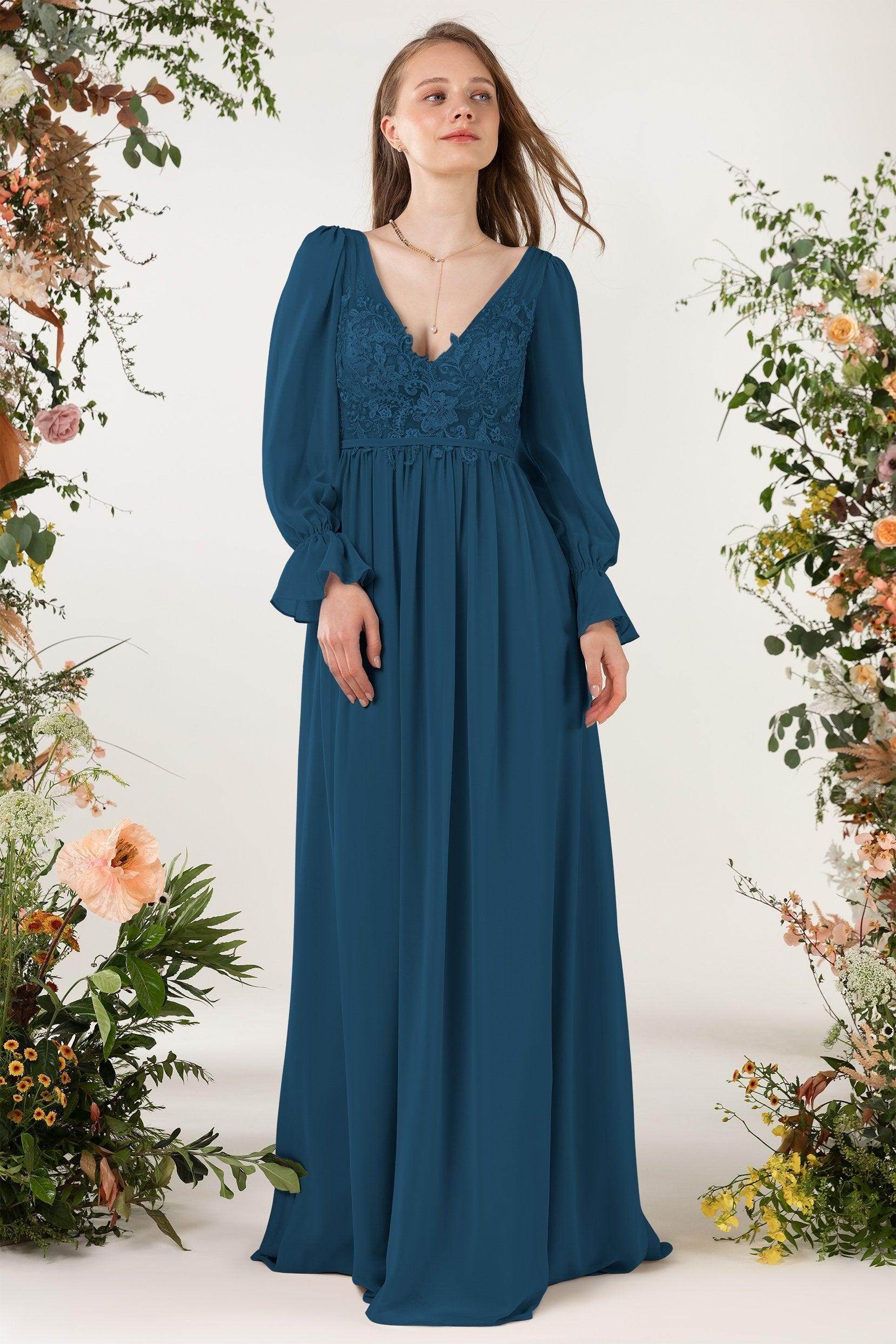 A-Line Sweep-Brush Train Chiffon Bridesmaid Dress CB0478 - COCOMELODY