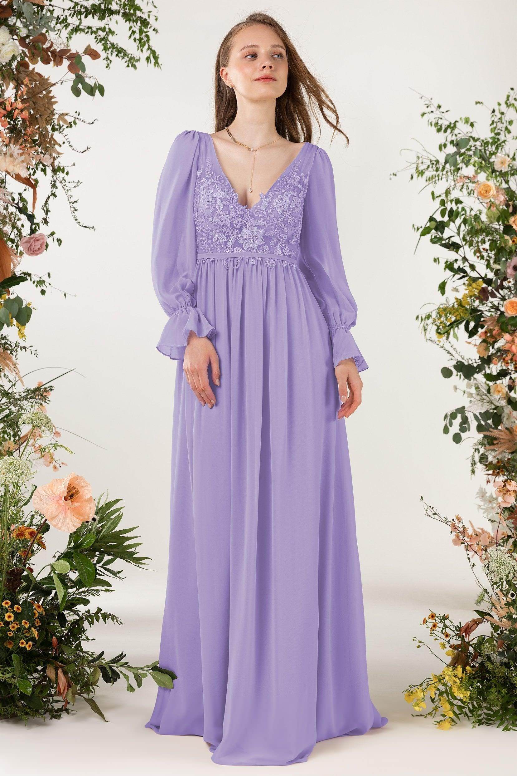 A-Line Sweep-Brush Train Chiffon Bridesmaid Dress CB0478 - COCOMELODY