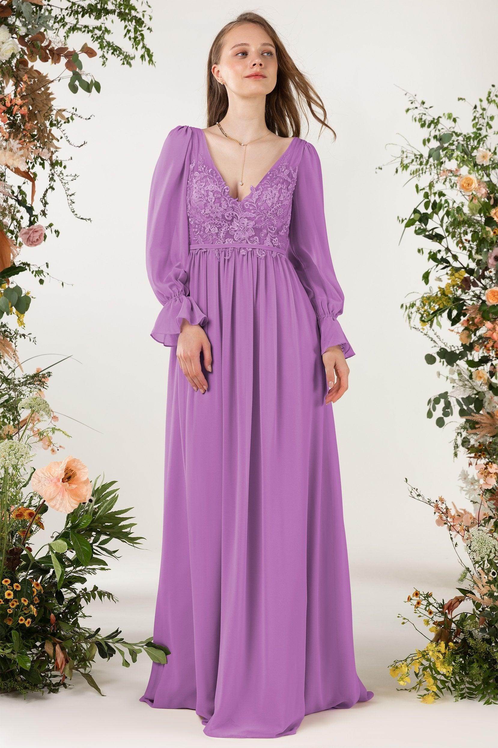 A-Line Sweep-Brush Train Chiffon Bridesmaid Dress CB0478 - COCOMELODY