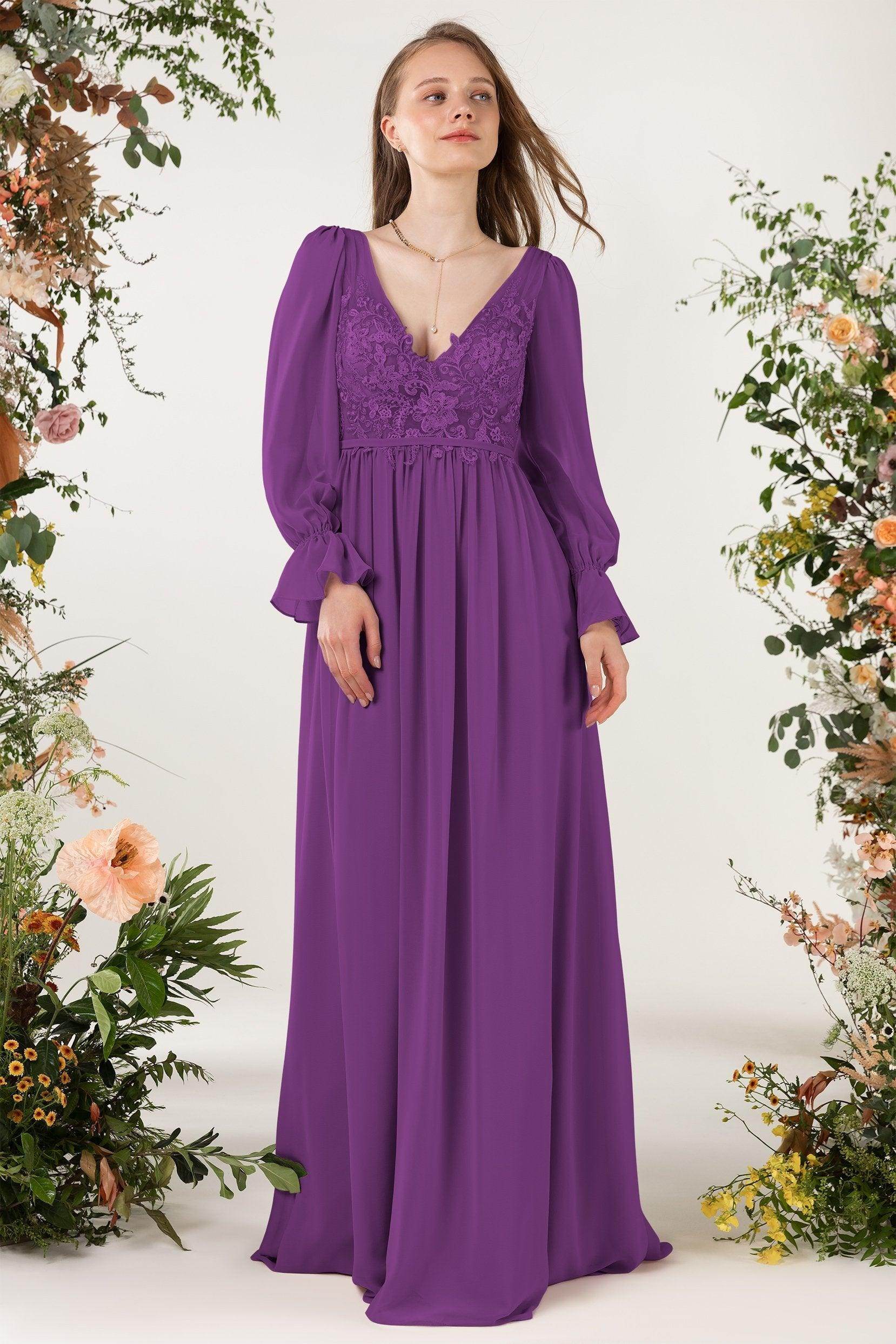 A-Line Sweep-Brush Train Chiffon Bridesmaid Dress CB0478 - COCOMELODY
