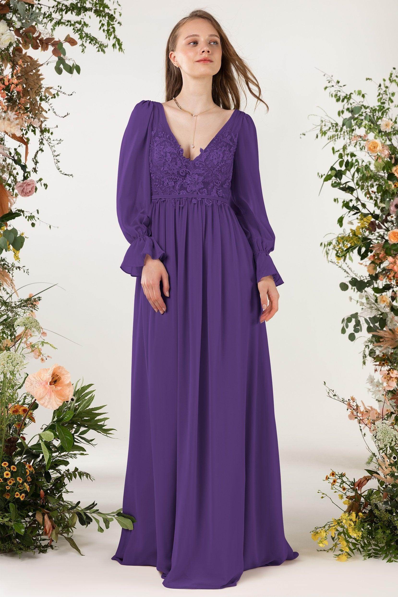 A-Line Sweep-Brush Train Chiffon Bridesmaid Dress CB0478 - COCOMELODY