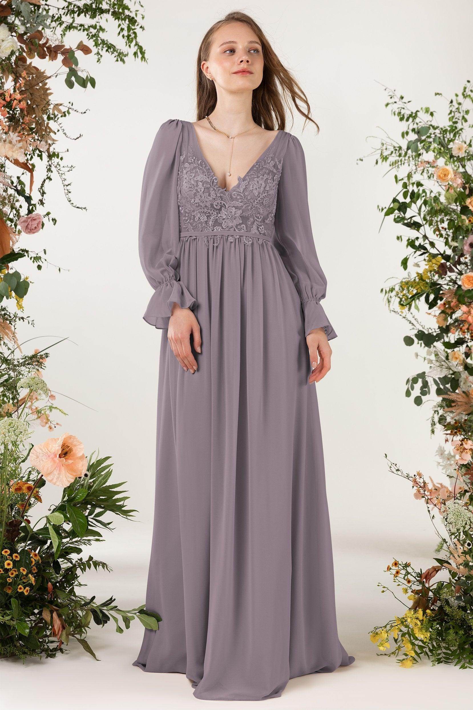 A-Line Sweep-Brush Train Chiffon Bridesmaid Dress CB0478 - COCOMELODY