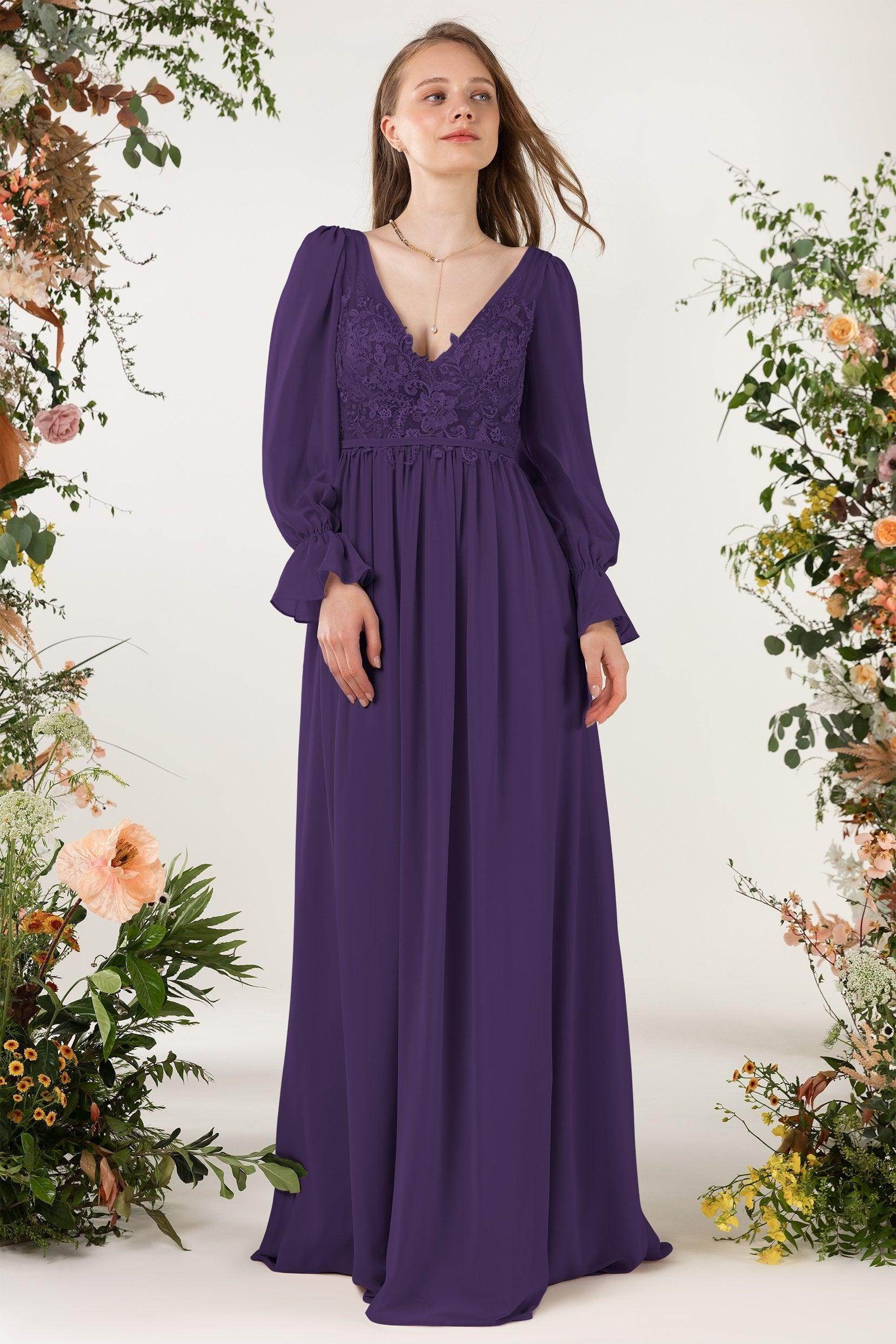 A-Line Sweep-Brush Train Chiffon Bridesmaid Dress CB0478 - COCOMELODY
