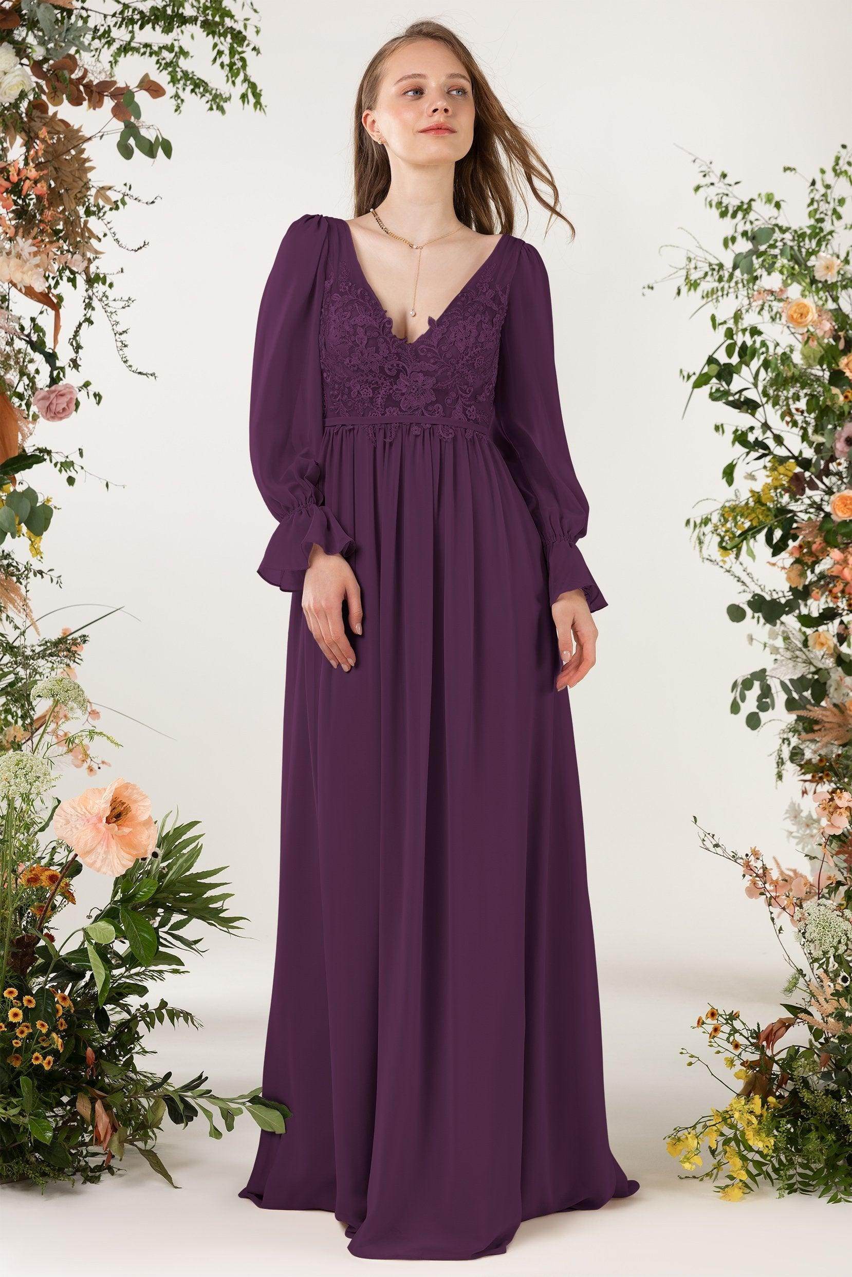A-Line Sweep-Brush Train Chiffon Bridesmaid Dress CB0478 - COCOMELODY