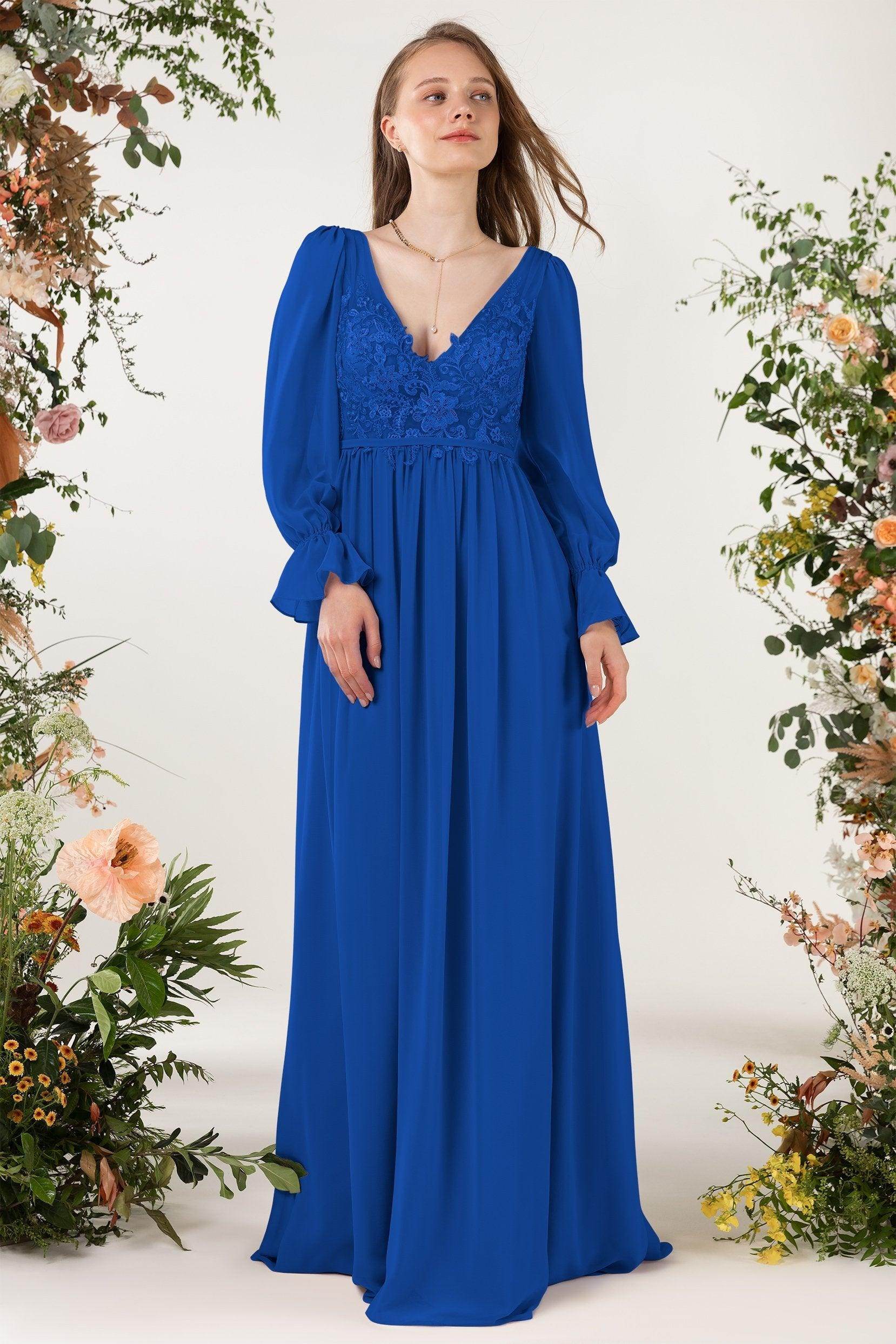 A-Line Sweep-Brush Train Chiffon Bridesmaid Dress CB0478 - COCOMELODY