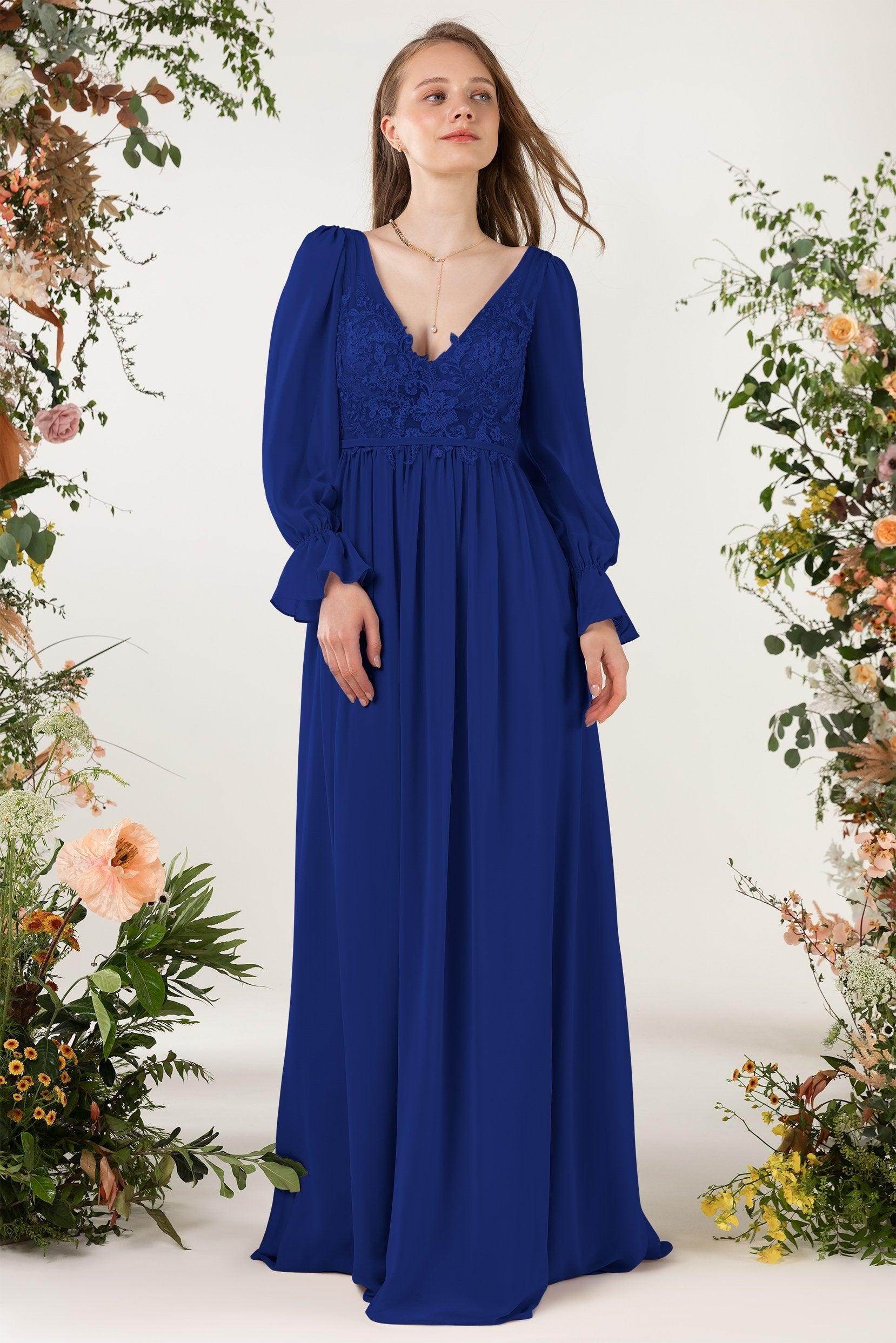 A-Line Sweep-Brush Train Chiffon Bridesmaid Dress CB0478 - COCOMELODY
