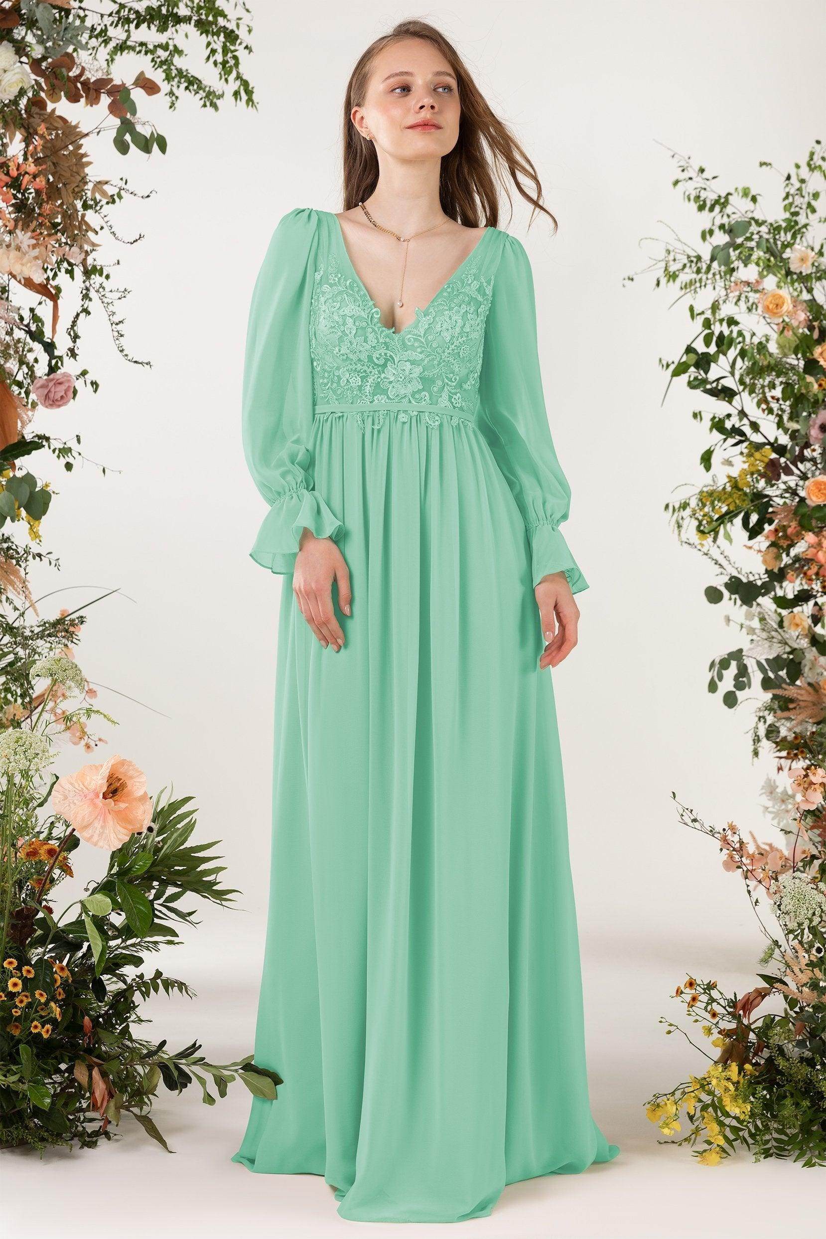 A-Line Sweep-Brush Train Chiffon Bridesmaid Dress CB0478 - COCOMELODY