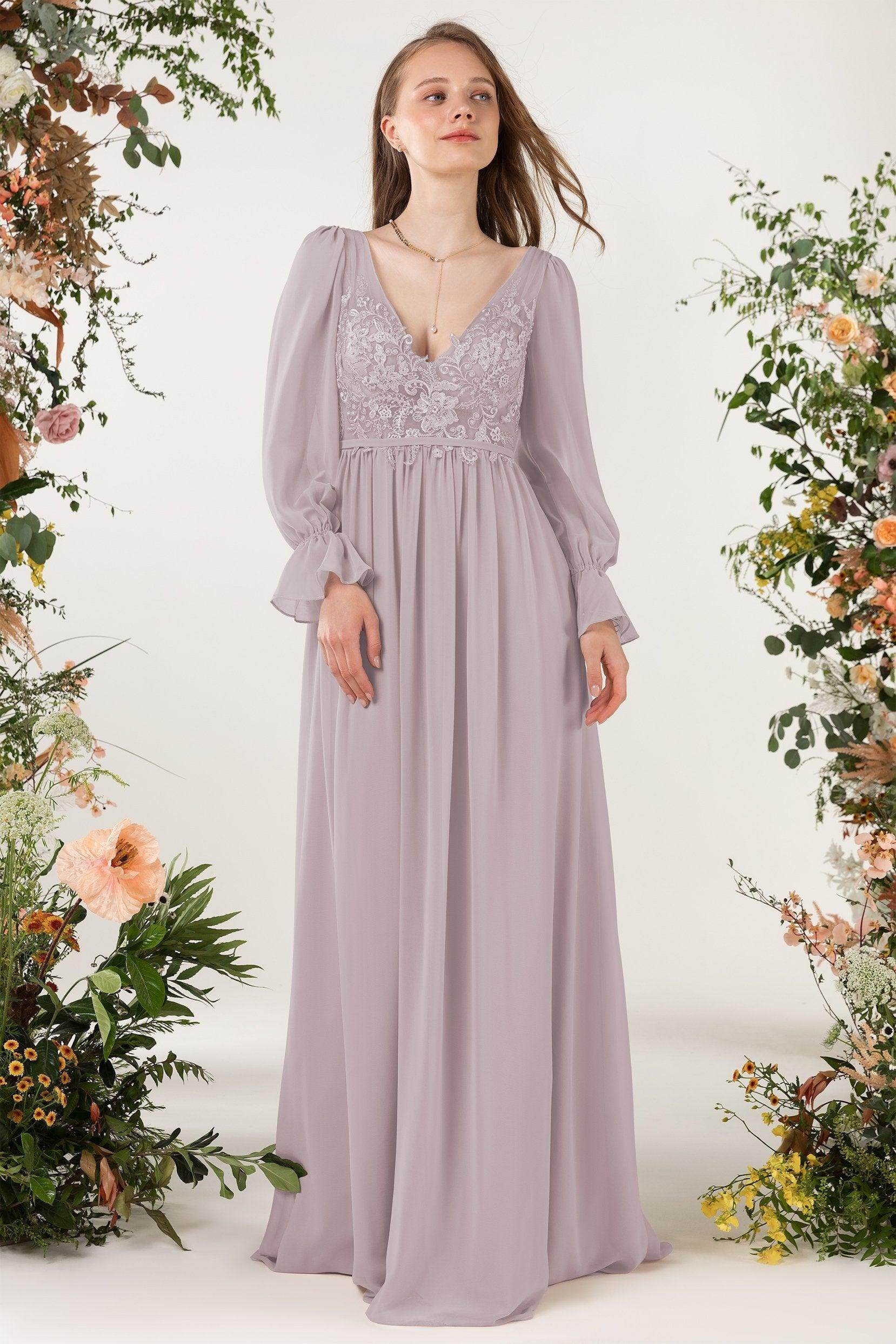 A-Line Sweep-Brush Train Chiffon Bridesmaid Dress CB0478 - COCOMELODY