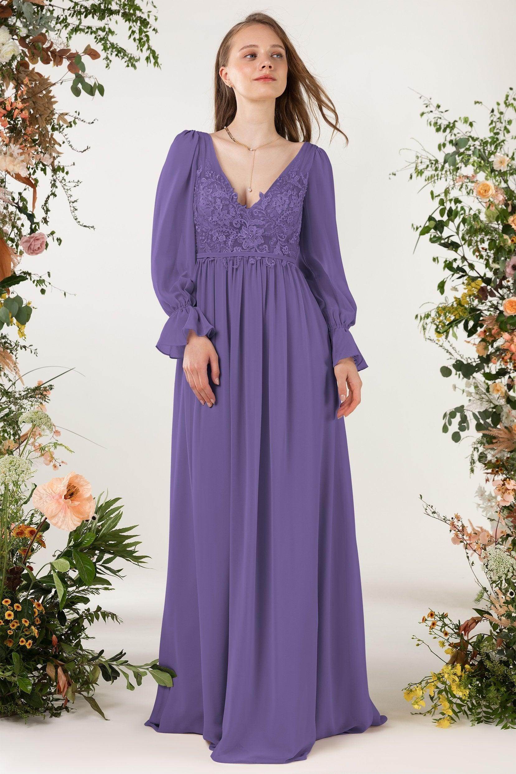 A-Line Sweep-Brush Train Chiffon Bridesmaid Dress CB0478 - COCOMELODY