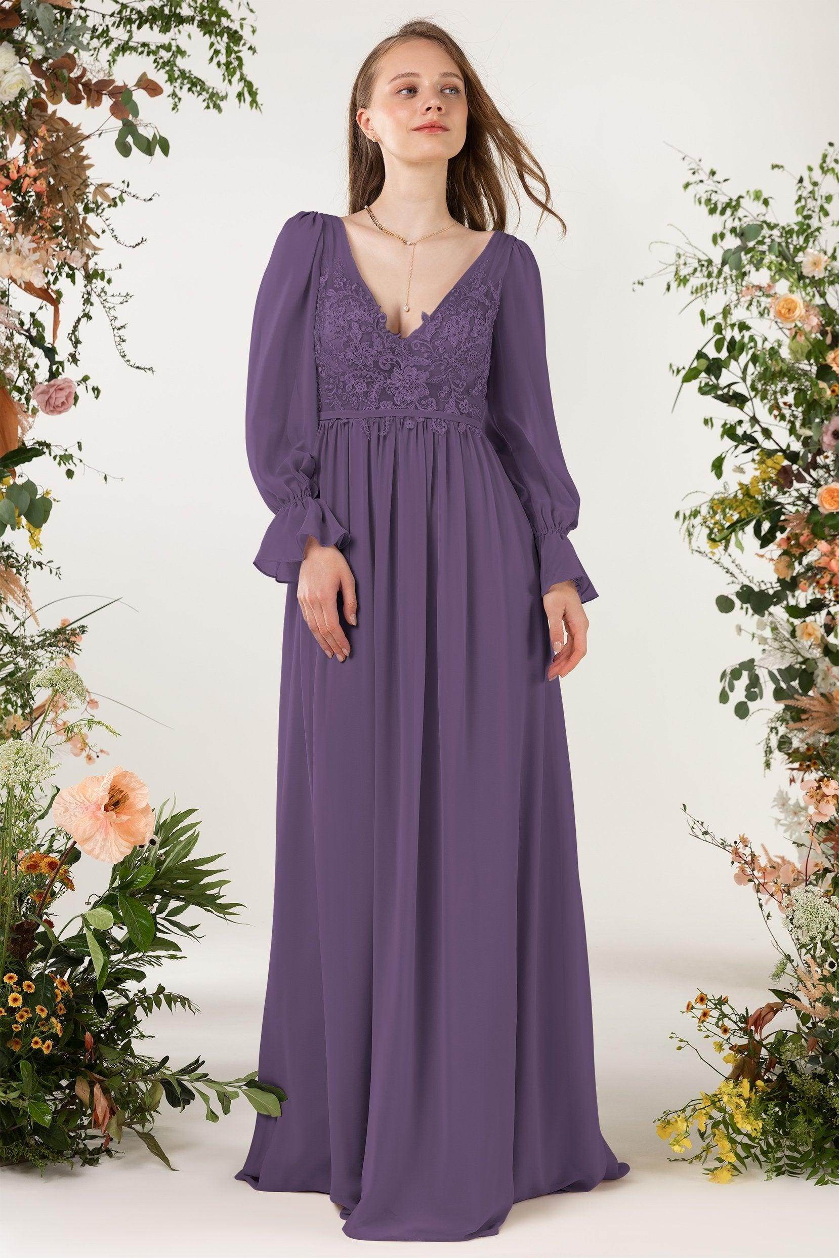 A-Line Sweep-Brush Train Chiffon Bridesmaid Dress CB0478 - COCOMELODY