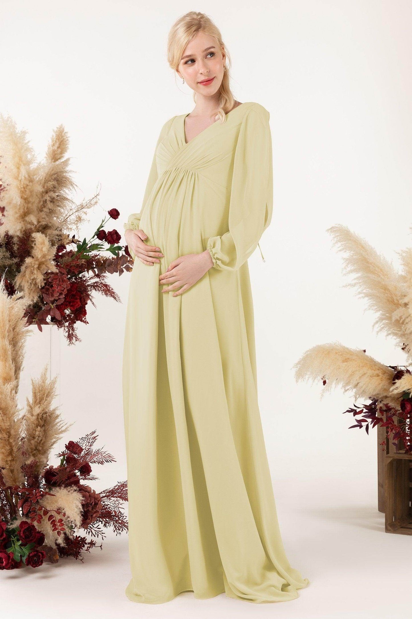 A-Line Sweep-Brush Train Chiffon Bridesmaid Dress CB0479M - COCOMELODY