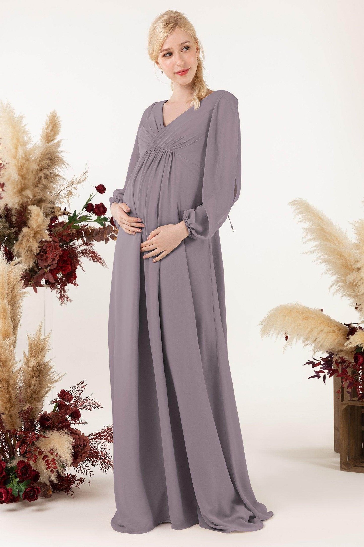 A-Line Sweep-Brush Train Chiffon Bridesmaid Dress CB0479M - COCOMELODY