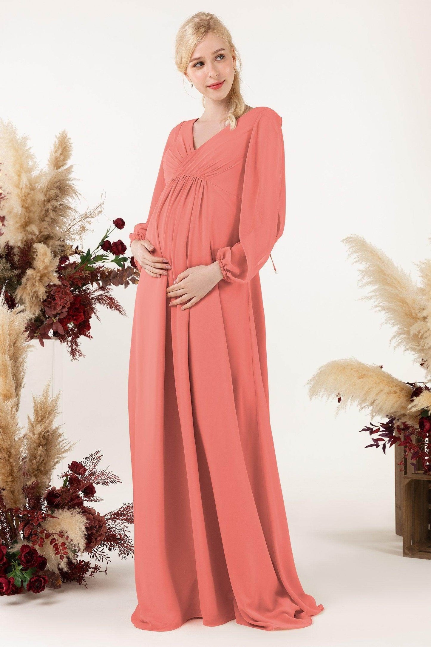 A-Line Sweep-Brush Train Chiffon Bridesmaid Dress CB0479M - COCOMELODY